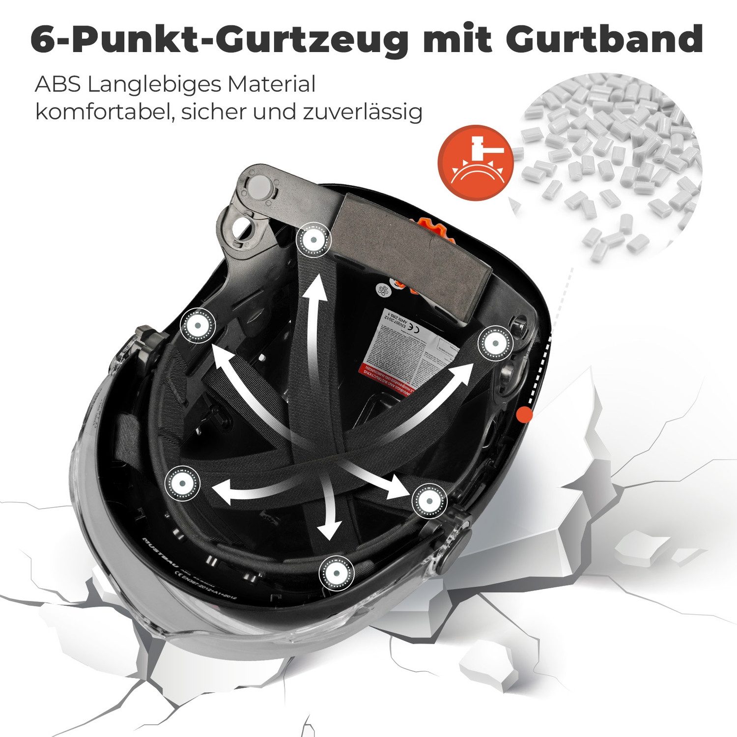 Mustbau Schutzhelm EN397 Schutzhelme mit Schweißband und Visier, 53 bis 63cm Verstellbarer Kopfumfang, strapazierfähiges ABS-Material