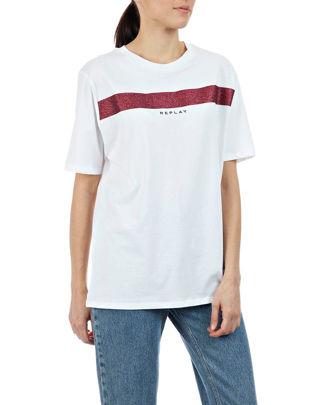 Replay T-Shirt mit Glitzer& Logo-Print, Aus hochwertiger Baumwollqualität  online kaufen | OTTO