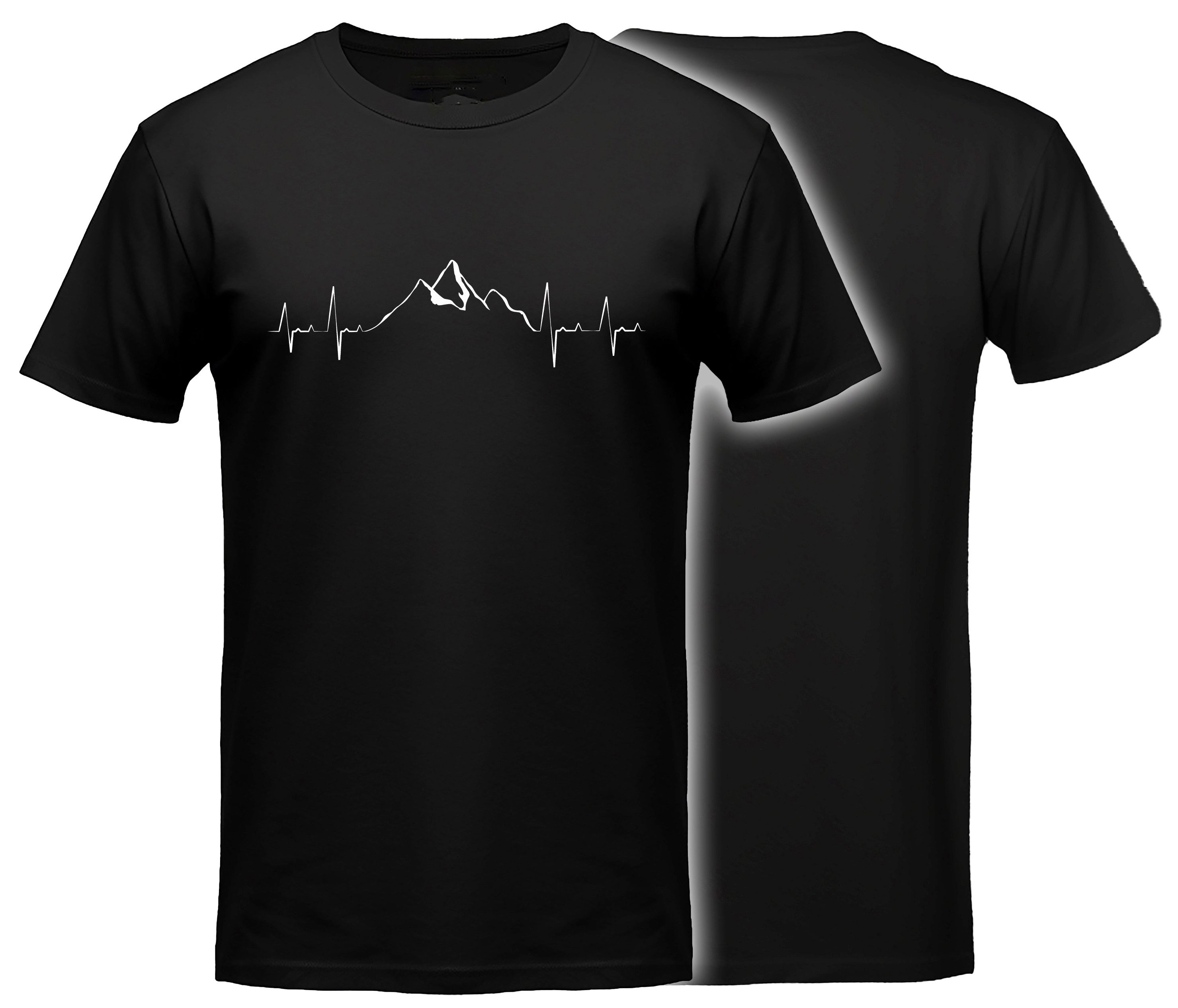 MyDesign24 T-Shirt Berg Herschlaglinie print Shirt EKG-Linie Berg T-Shirt schwarz kurzarm Regular Fit i565