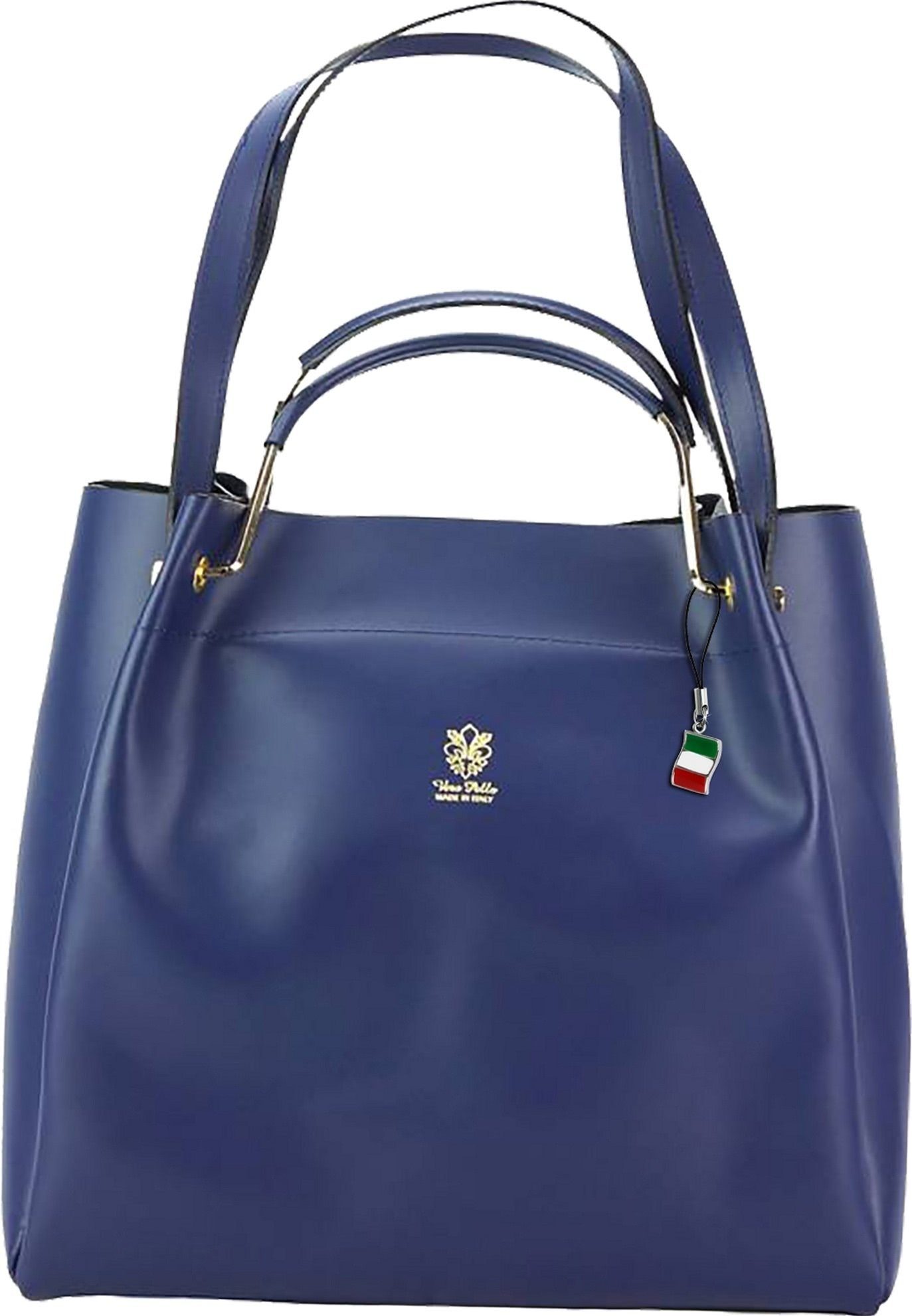 FLORENCE Schultertasche Florence Henkeltasche Schultertasche blau, Damen  Tasche aus Echtleder in blau, ca. 33,5cm Breite, Made-In Italy