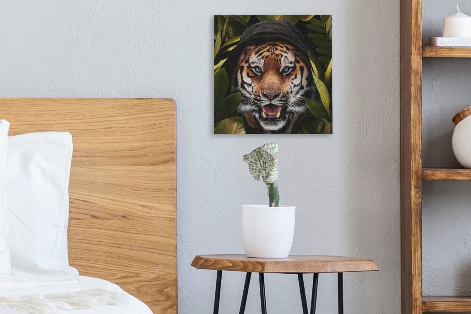 - (1 Bilder Tiger Blätter, Leinwand für - OneMillionCanvasses® Schlafzimmer St), Dschungel Wohnzimmer Leinwandbild