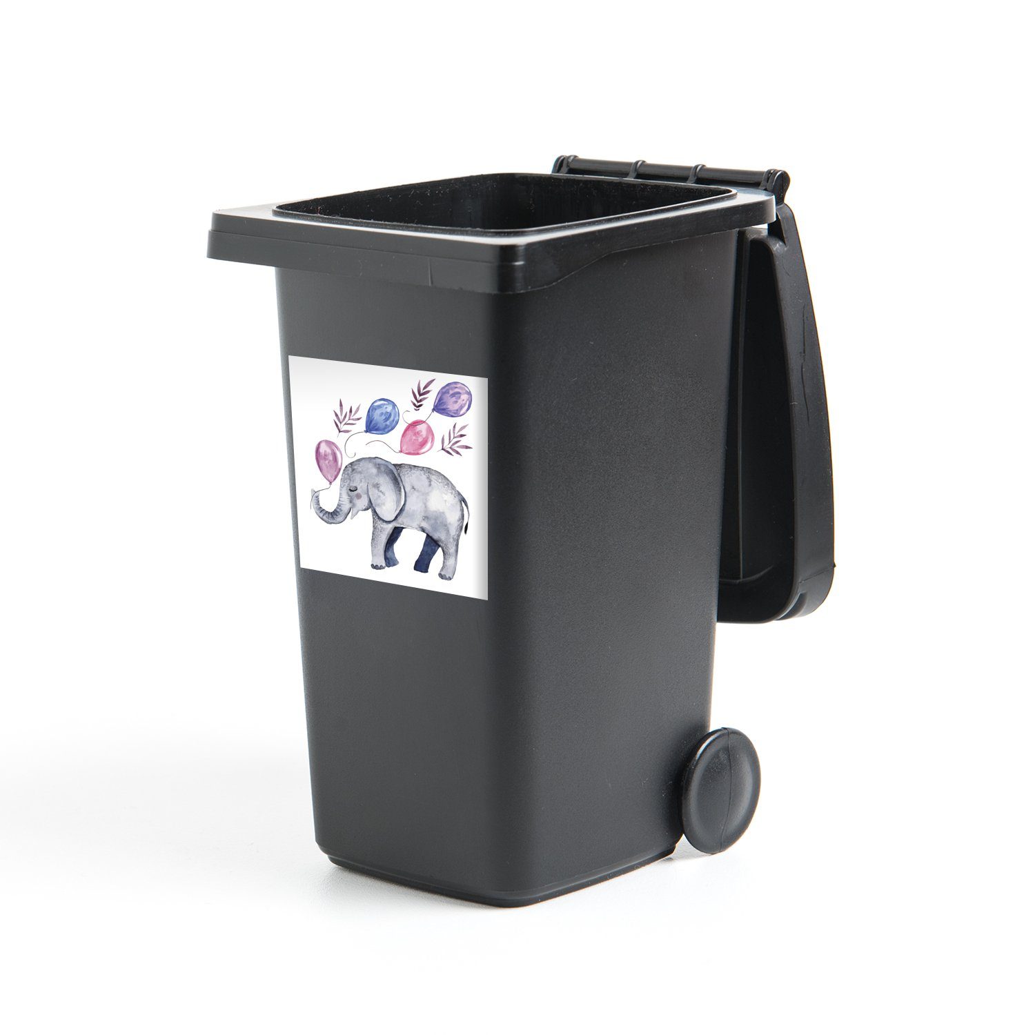 MuchoWow Elefant Wandsticker Abfalbehälter Mülleimer-aufkleber, Sticker, Aquarell St), Luftballons (1 Mülltonne, - Container, -