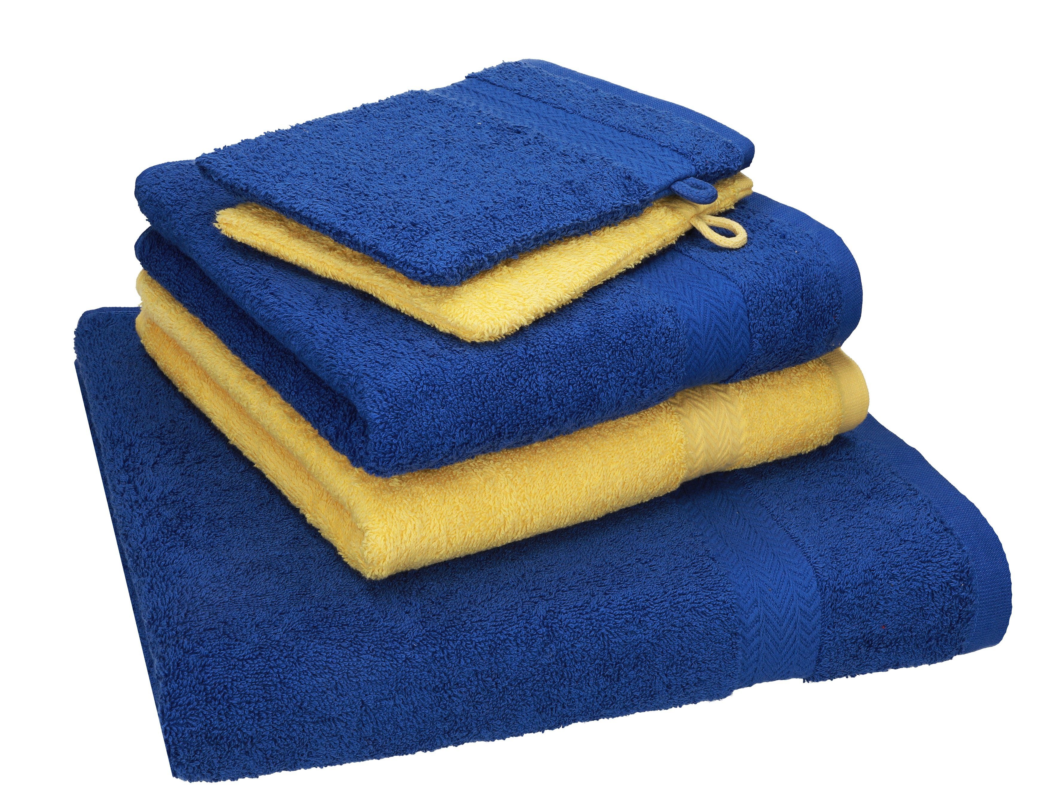 Baumwolle royalblau-gelb Pack 100% Handtuch Handtücher Waschhandschuhe, Single Duschtuch Betz Set 100% 5 2 2 1 Set Baumwolle TLG. Handtuch
