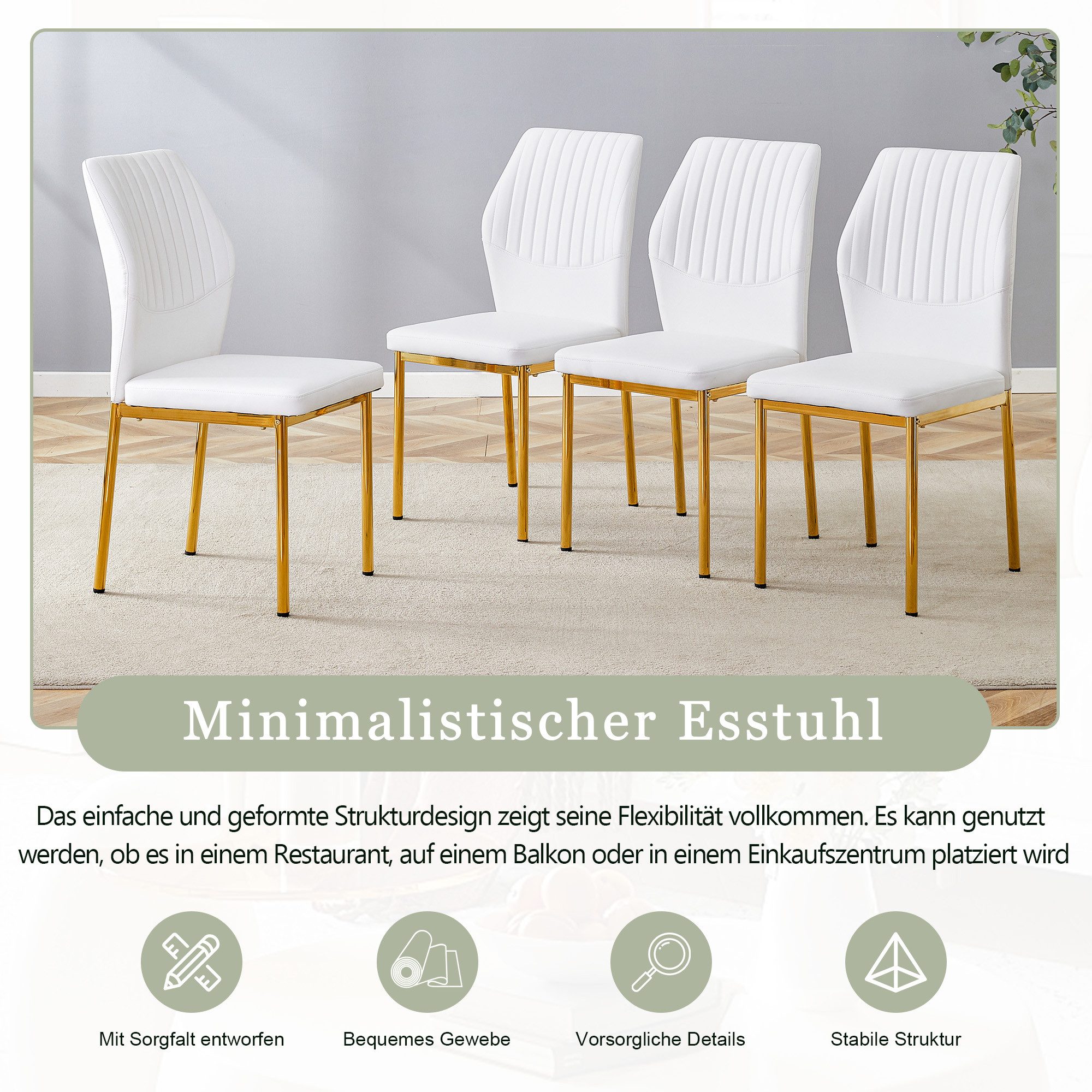JUFU Esszimmerstuhl 4er Set leichter Esszimmerstühle PU-Polsterung + Metallbeine (4 St) – Bild 4 von 5