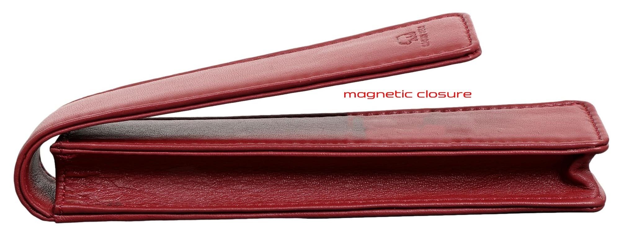 01 Schreibgeräteetui - einen Brown Fülleretui Bear für Rot Echtleder mit Damen Stift, Magnetverschluss aus Golf für