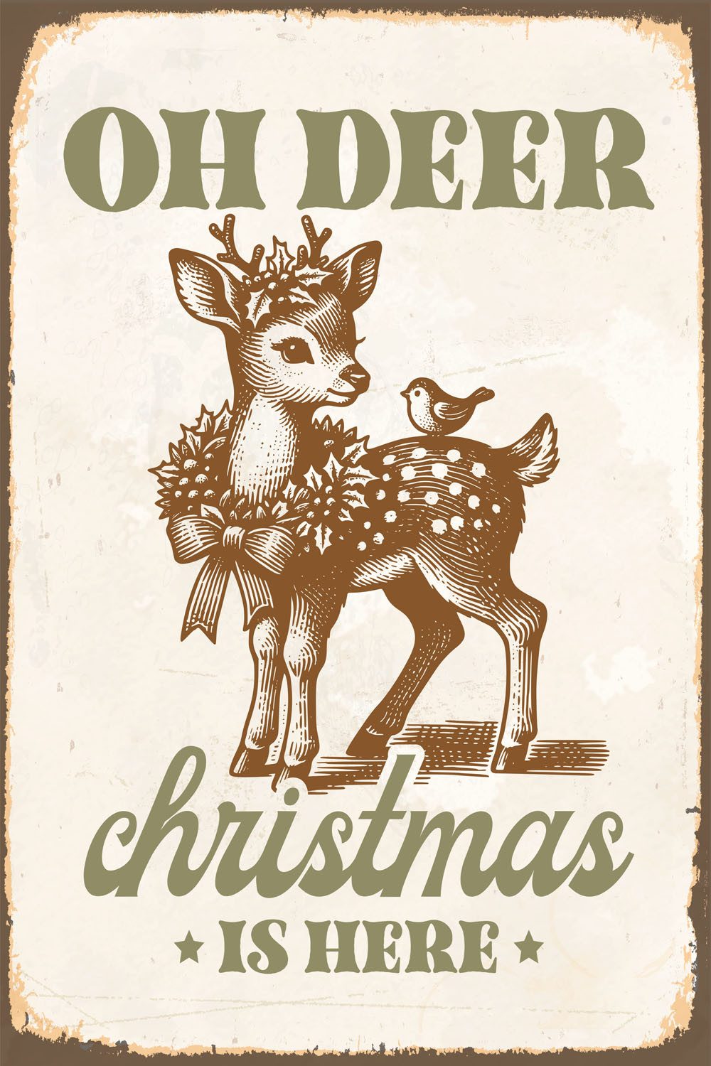 queence Alu-Dibond-Druck Rehkitz, Rehe, Weihnachten (1 St), Deer, Christmas, Schild
