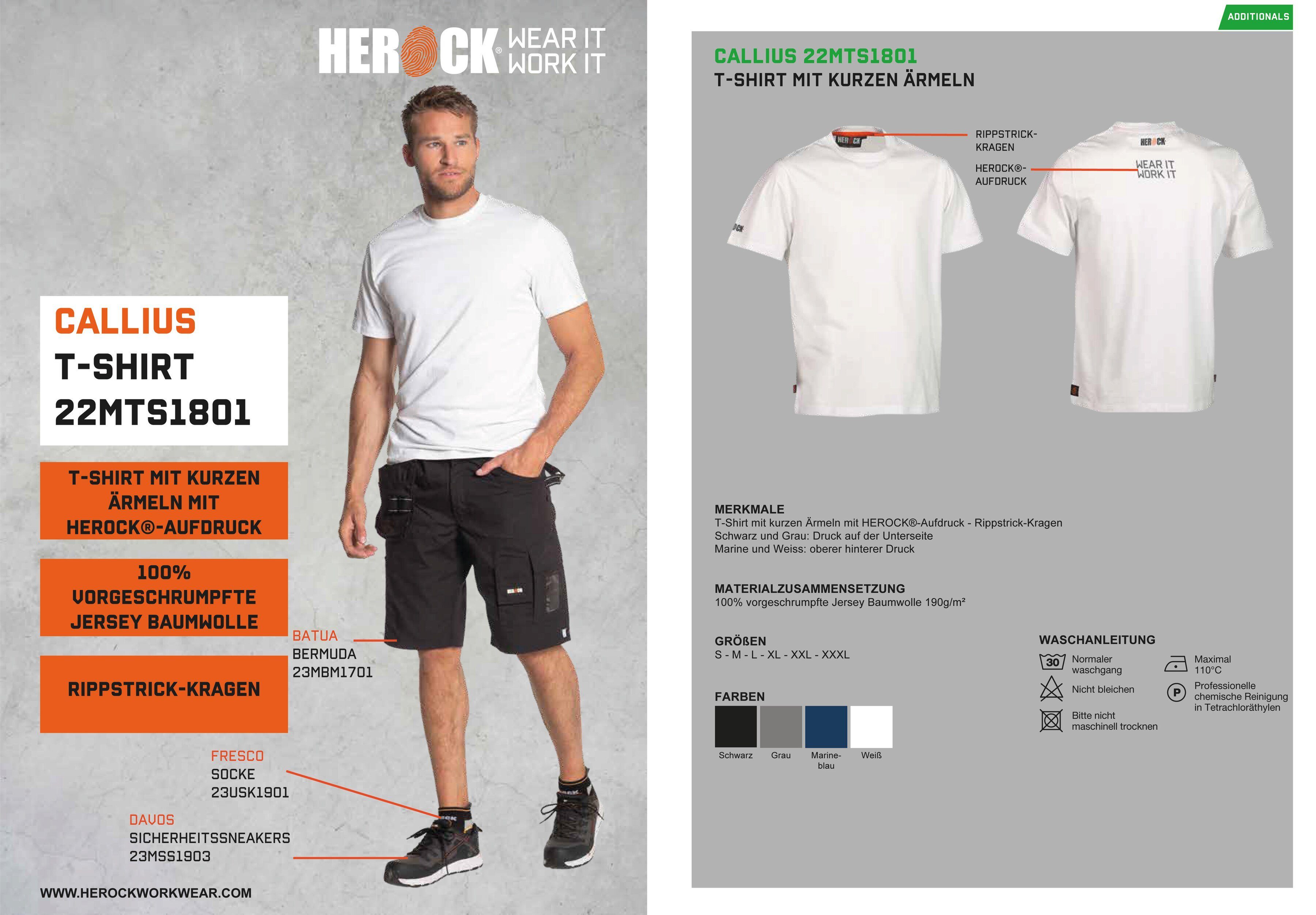 Herock T-Shirt Callius T-Shirt kurze Rippstrickkragen Ärmel, kurze Ärmel weiß Rundhalsausschnitt, Herock®-Aufdruck