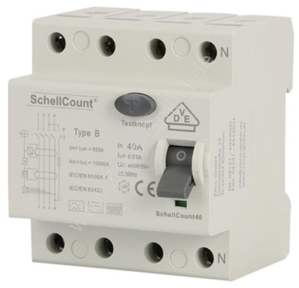 Schellcount Schalter Fehlerstromschutzschalter FI-Schalter Typ B 40A 30mA VDE Zertifiziert