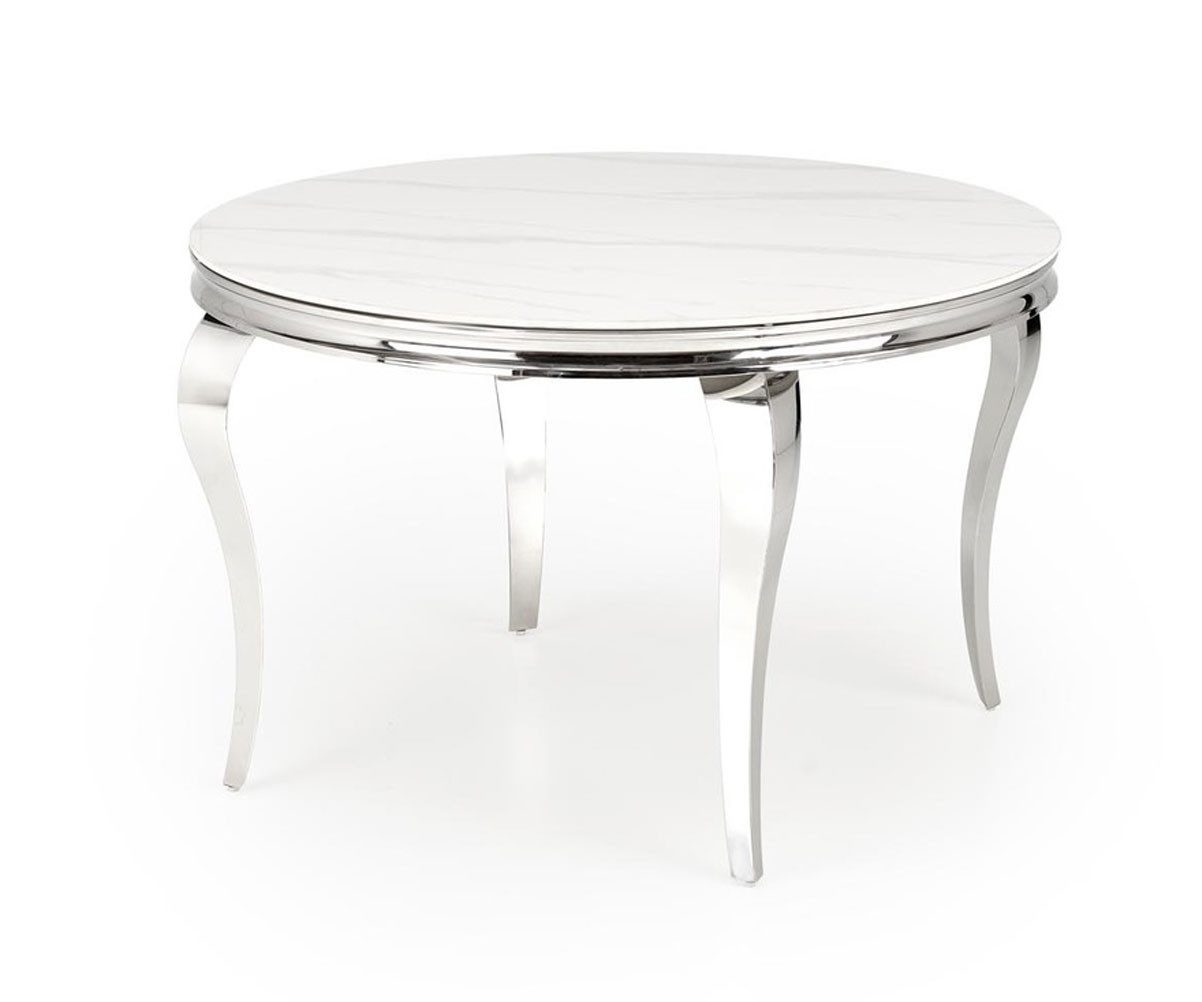Feldmann-Wohnen Esstisch Reginald (runde Tischplatte 120x120cm, 1-St., moderner Optik, Tischplatte aus Glas, Metallgestell), 120x120x76cm weiß Marmor / silber