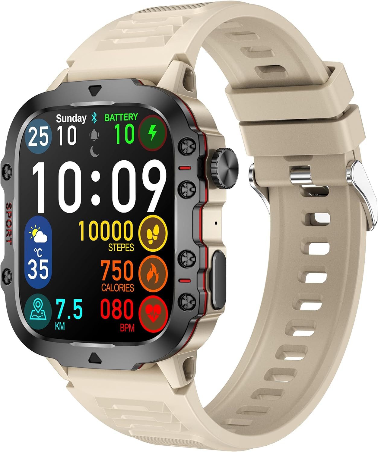 findtime Herzfrequenzüberwachung Smartwatch (1,85 Zoll, Android, iOS), mit Telefonfunktion Fitnessuhr Uhr mit Herzfrequenz, Blutdruckmessung