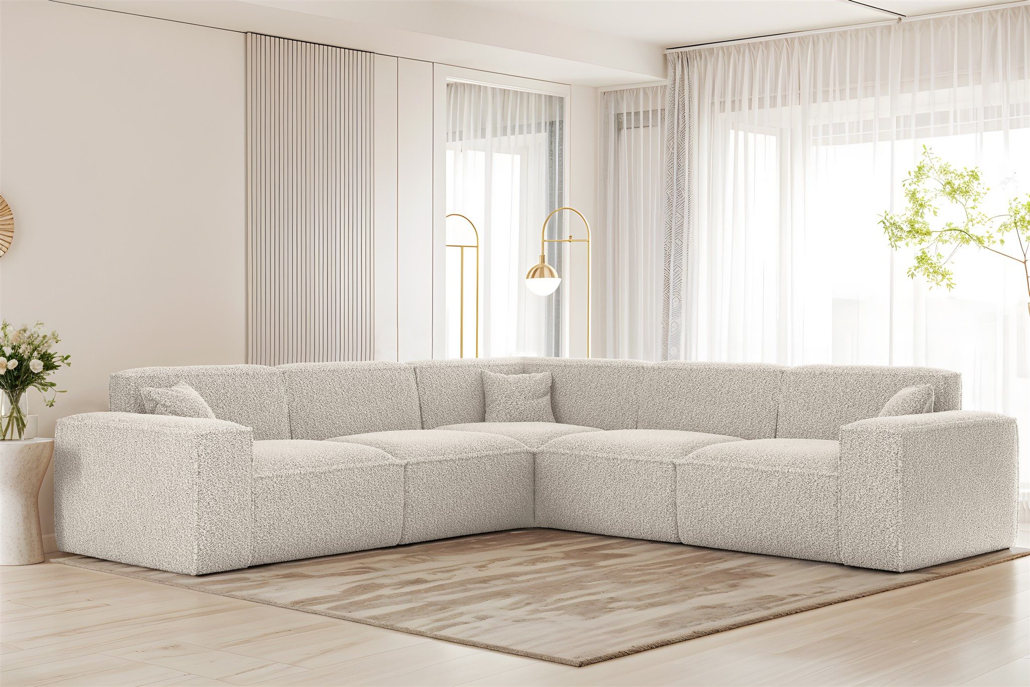 Fun Мебель Ecksofa Designersofa CELES PREMIUM Universal in Stoff Sven, Rundumbezug, inkl. 3 x Zierkissen