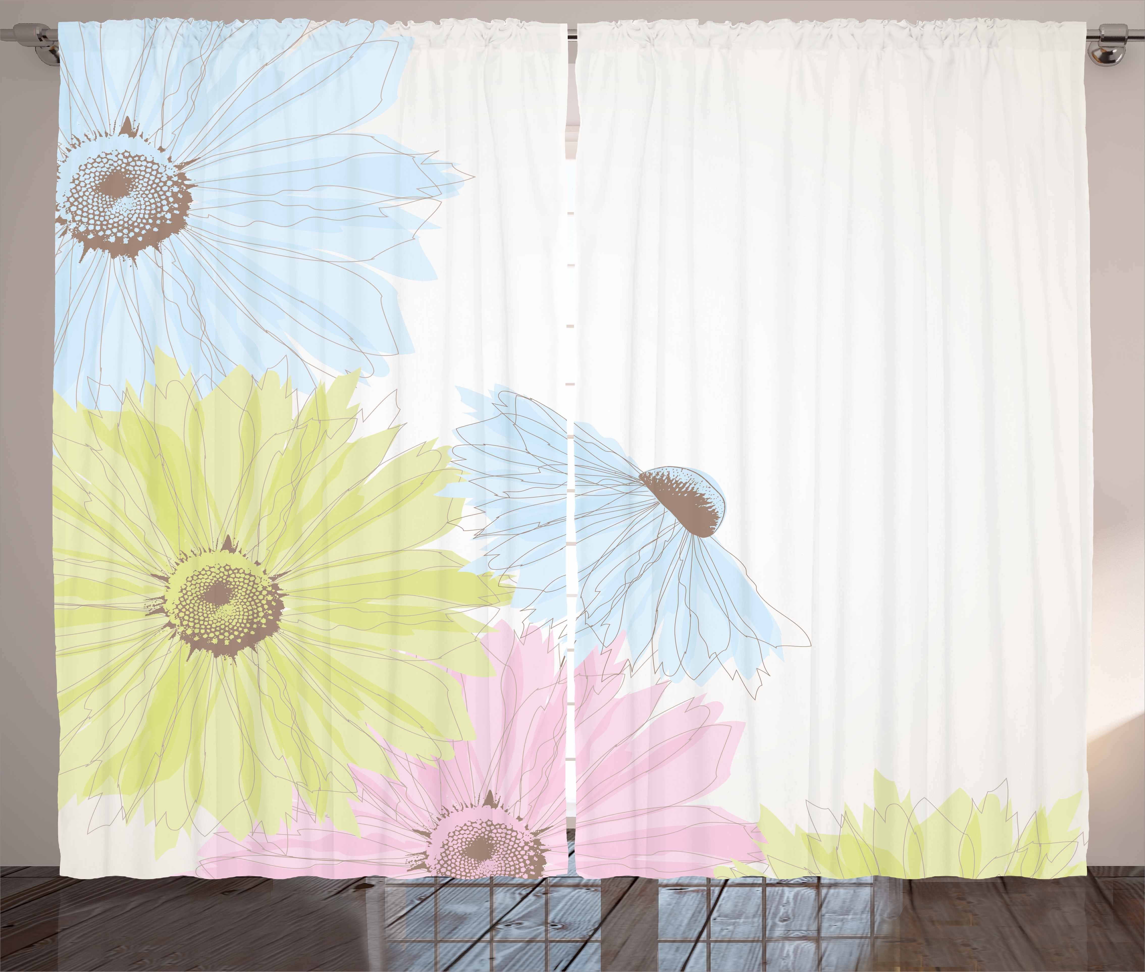 Pastell Abakuhaus, Schlafzimmer mit und Gardine Bunte Schlaufen Kräuselband Haken, Gerbera-Gänseblümchen Vorhang