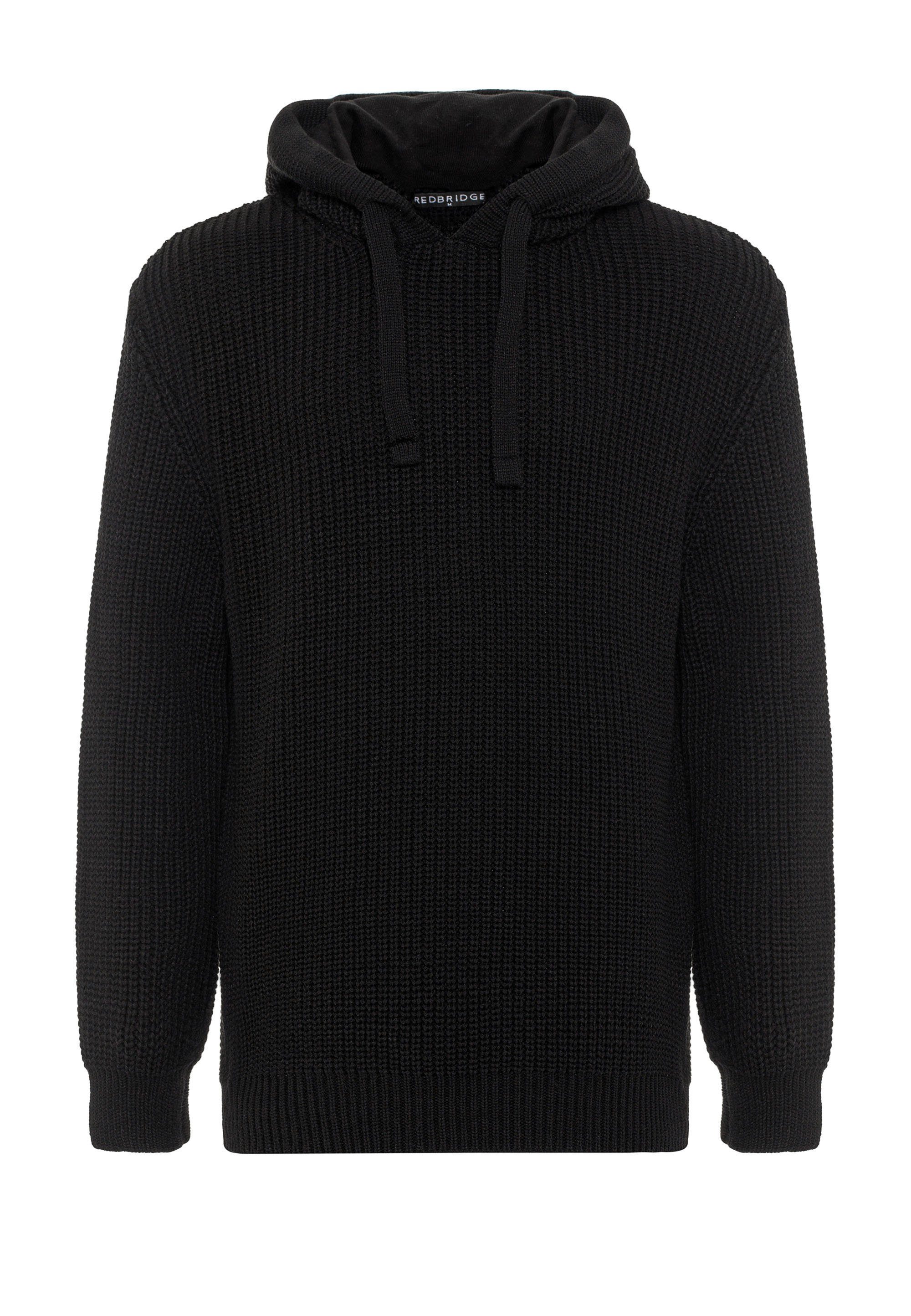 Kapuze locker Kapuzensweatshirt schwarz mit Strickpulli geschnittener Long RedBridge Beach