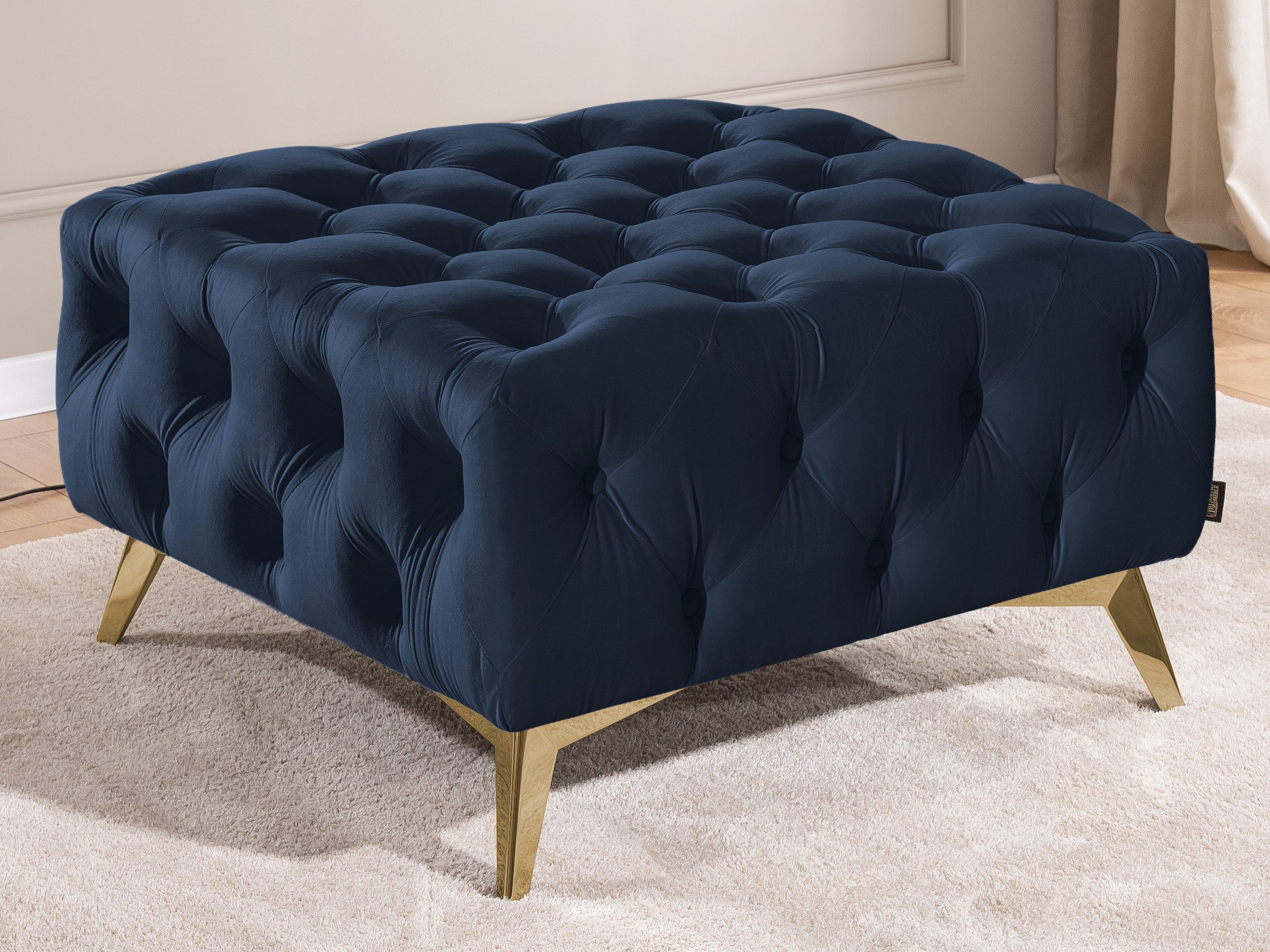 S-Style Möbel Polsterhocker Chesterfield Whitby, mit goldenen, silbernen oder schwarzen Füßen, mit Wellenfederung