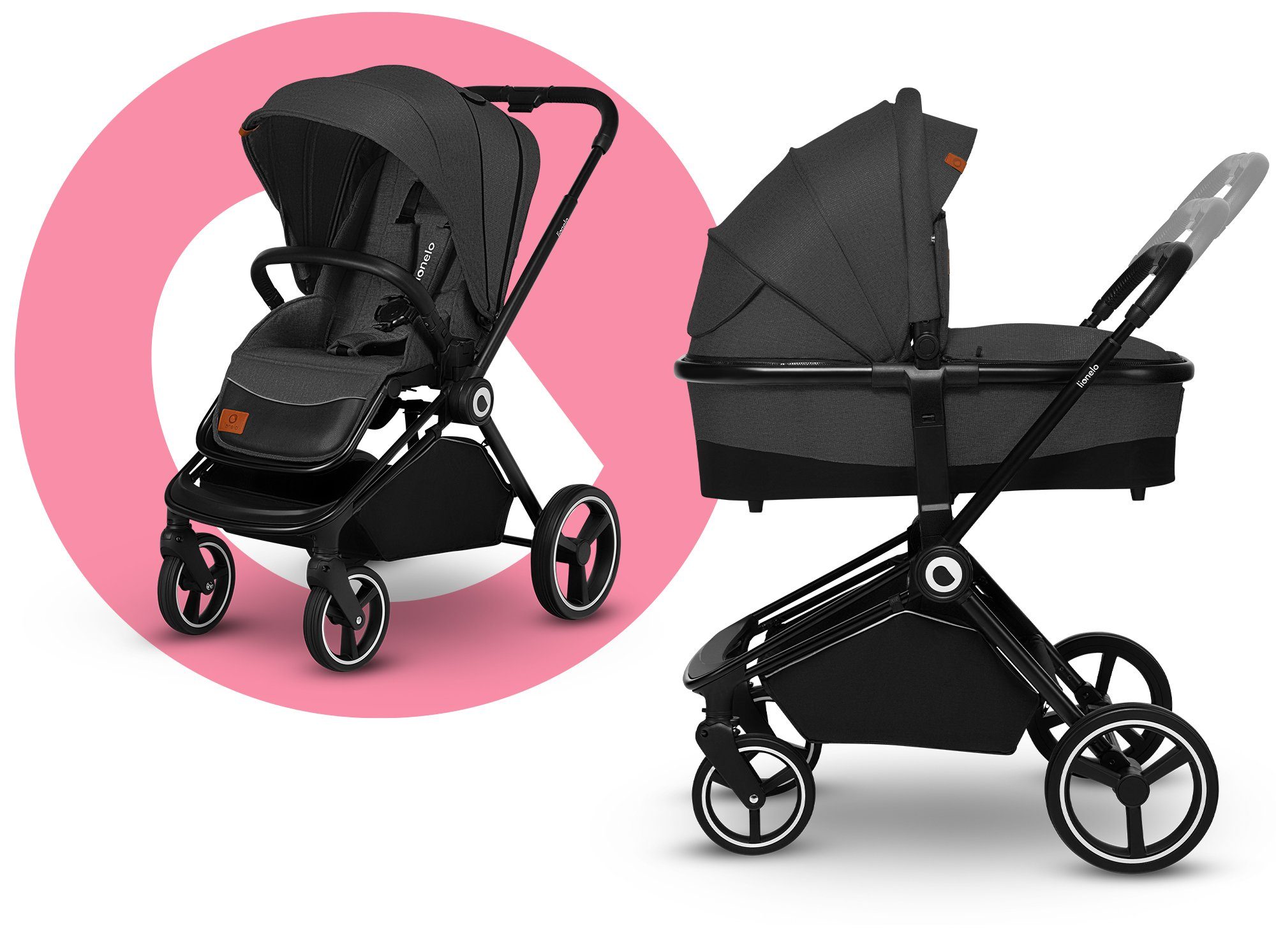 Graphit LO-MIKA ZUBEHÖR grauer Kombi-Kinderwagen 2in1BABYWANNE 0-22kg 5-Punkt-Gurte lionelo 2in1,