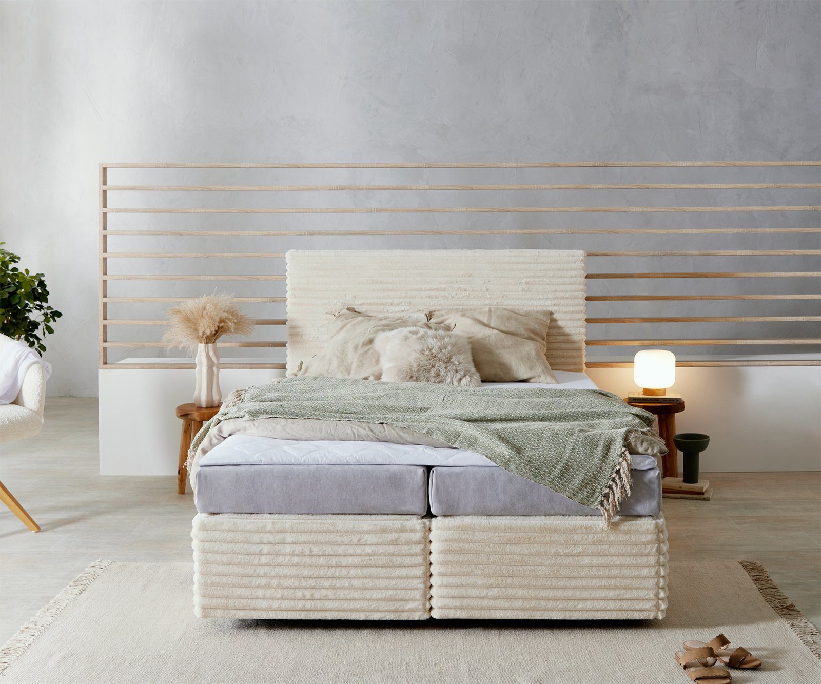 DELIFE Boxspringbett Dream-Well, Plüsch-Cord Beige 140x200 günstig online kaufen