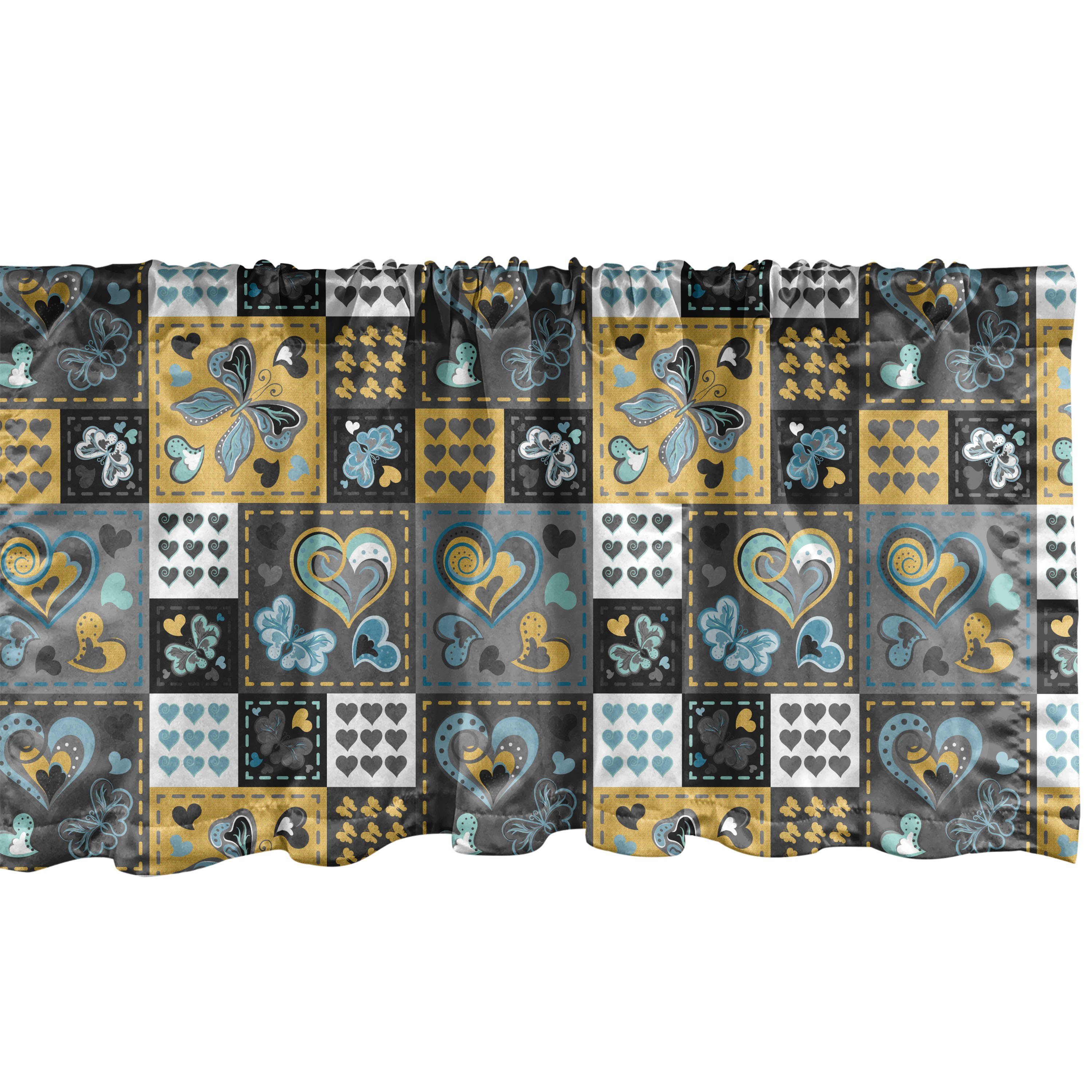 Scheibengardine Vorhang Volant für Küche Schlafzimmer Dekor mit Stangentasche, Abakuhaus, Microfaser, Schmetterling Schmetterlings-Herz Retro