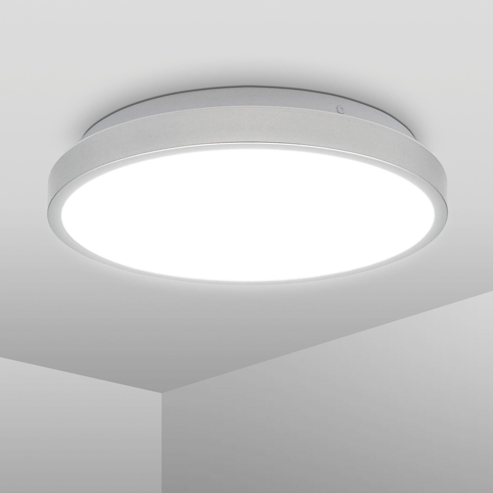B.K.Licht LED Deckenleuchte BK_DL1525 LED Bad-Deckenlampe, Silberfarbig, LED fest integriert, Neutralweiß, 12W, 1.200lm, 4.000K, IP44, Ø29cm | Deckenlampen