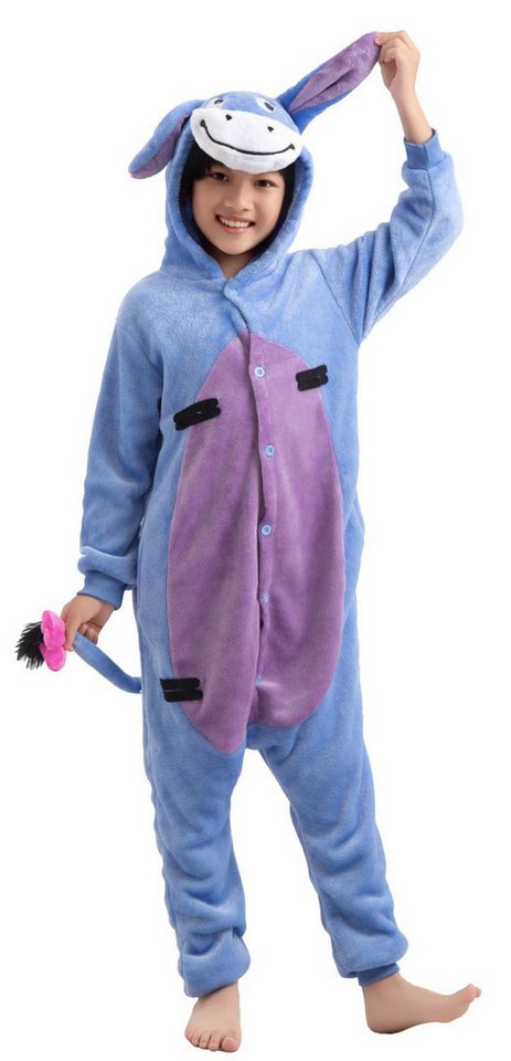 Corimori Jumpsuit Kinder Kostüm Jumpsuit Onesie verschiedene Designs (1-tlg) Fasching, Karneval, Tierkostüme Esel I-Ah 110-116 jungen mädchen