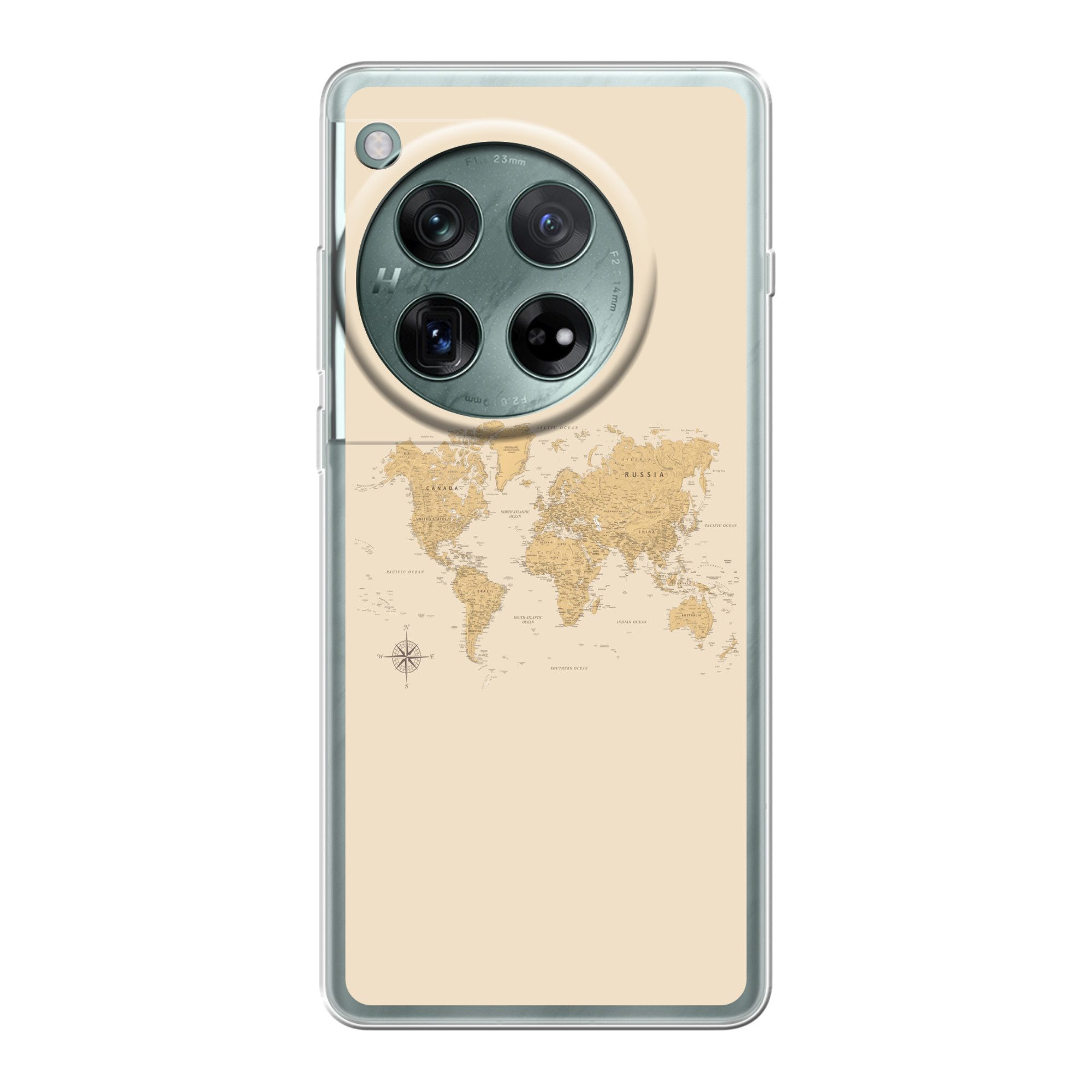 MuchoWow Handyhülle für OnePlus 12 Weltkarte - Realistisch - Beige, Handy Case, Silikon, Bumper Case Dünn
