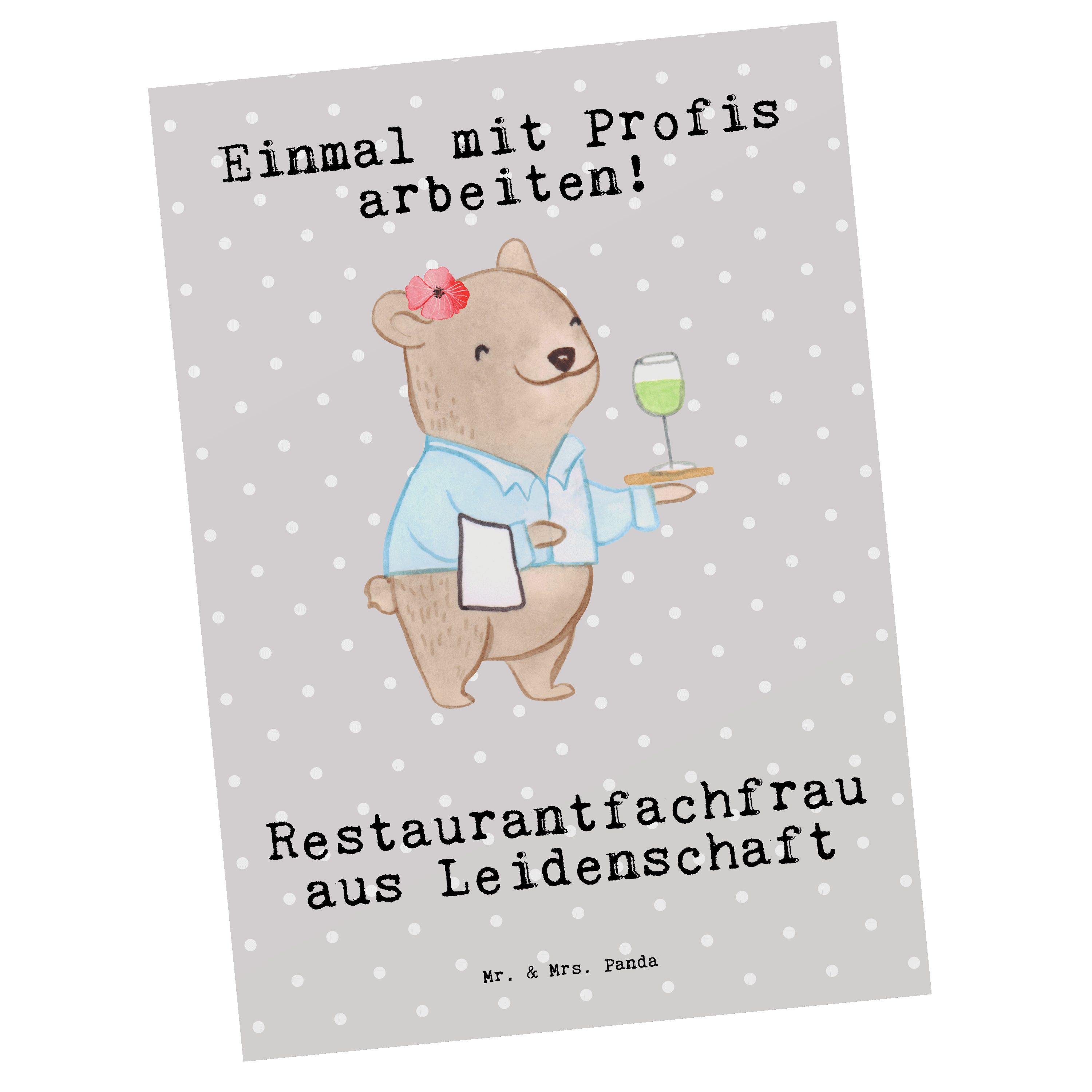 Mr. & Mrs. Panda Postkarte Restaurantfachfrau aus Leidenschaft - Grau Pastell - Geschenk, Einlad
