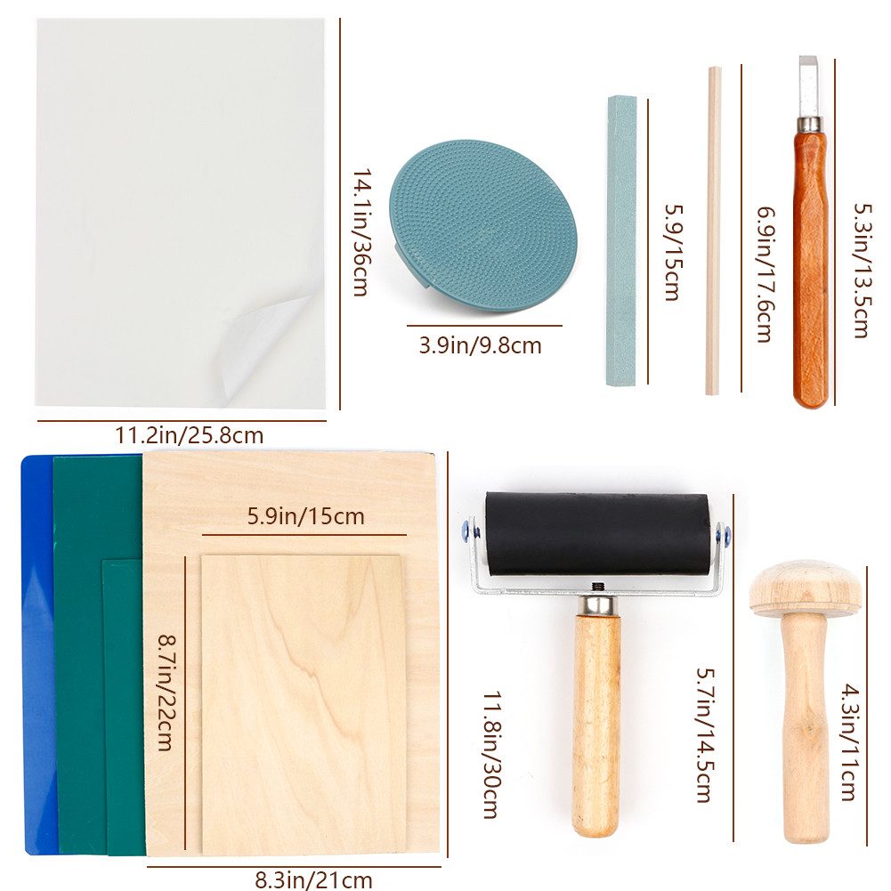 OSTWOLKE Taschenmesser Lino-Schneid und Druckset Blockdruck Starter Kit mit Stempelblock, (1 St)