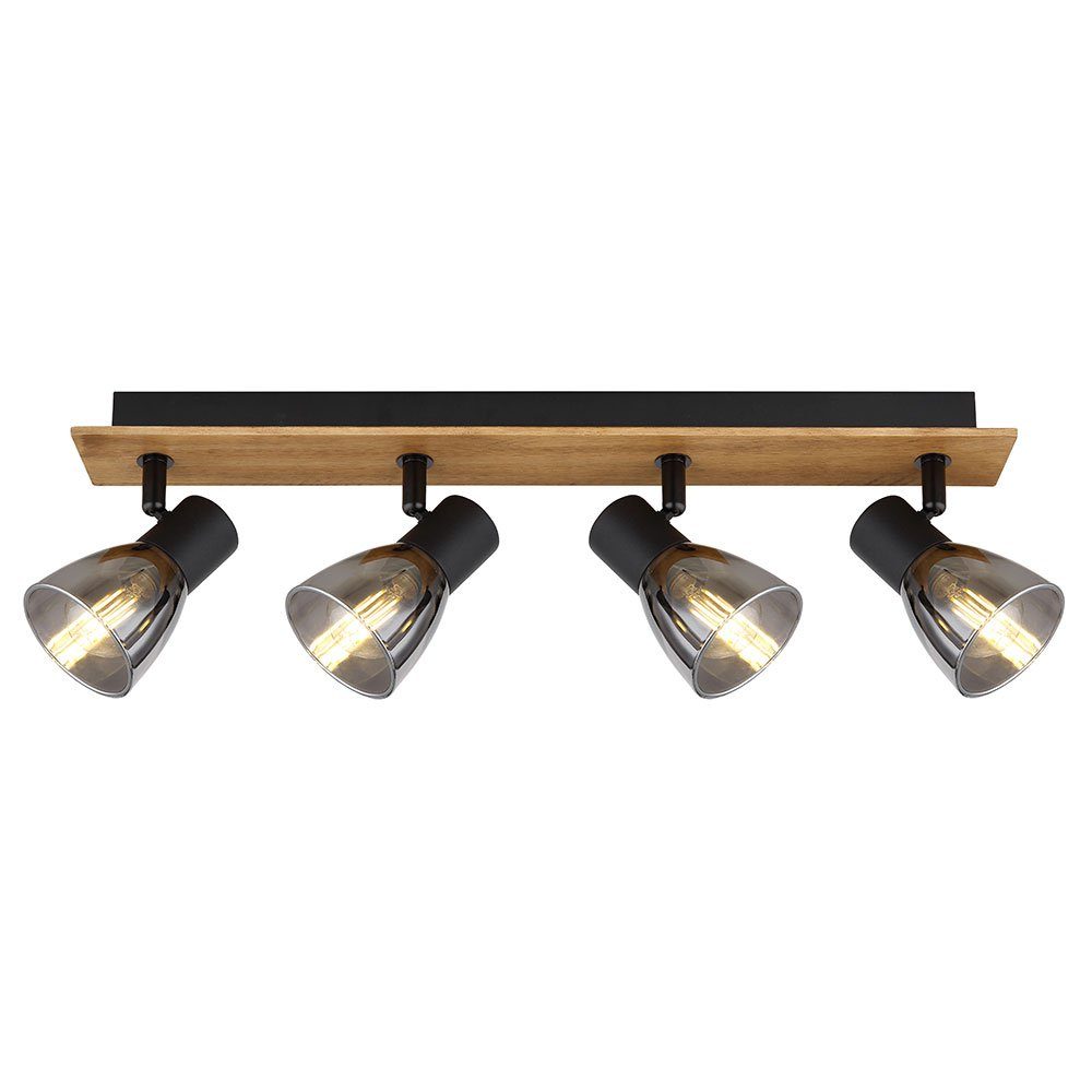 GLOBO LIGHTING Deckenspot, Leuchtmittel nicht inklusive, Spotleuchte Deckenlampe 4 Flammig Holz schwarz Rauchglas beweglich