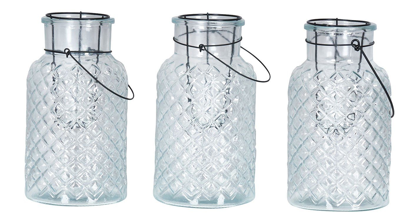 Levandeo® Kerzenlaterne, 3er Set Windlicht H26cm Glas Laterne Weiß Gartenleuchte Kerzenhalter