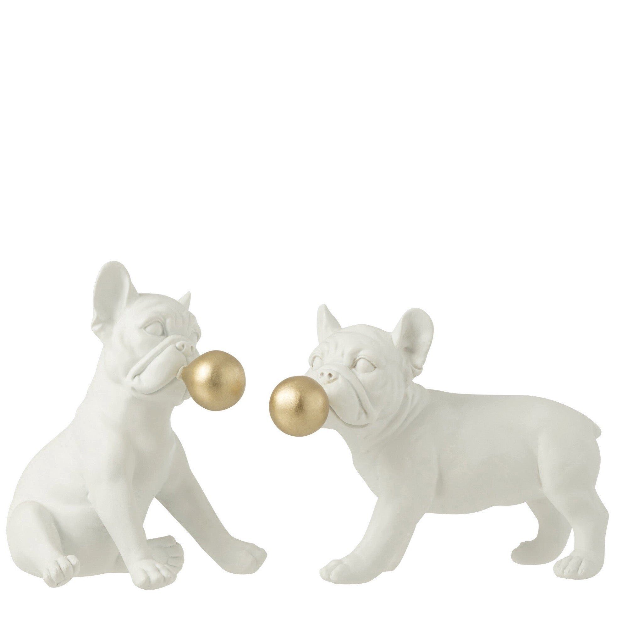 Blase Polyresin Hunde Ballon Dekoobjekt De GILDE Stehend - & 4er Sitzend Gold-Weiß, Set