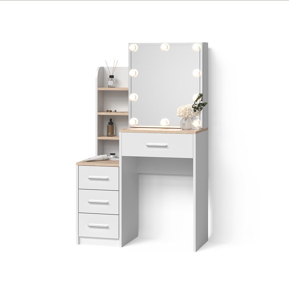 Livinity® Schminktisch Loreta, Weiß/Sonoma/Sonoma, 80 cm günstig online kaufen