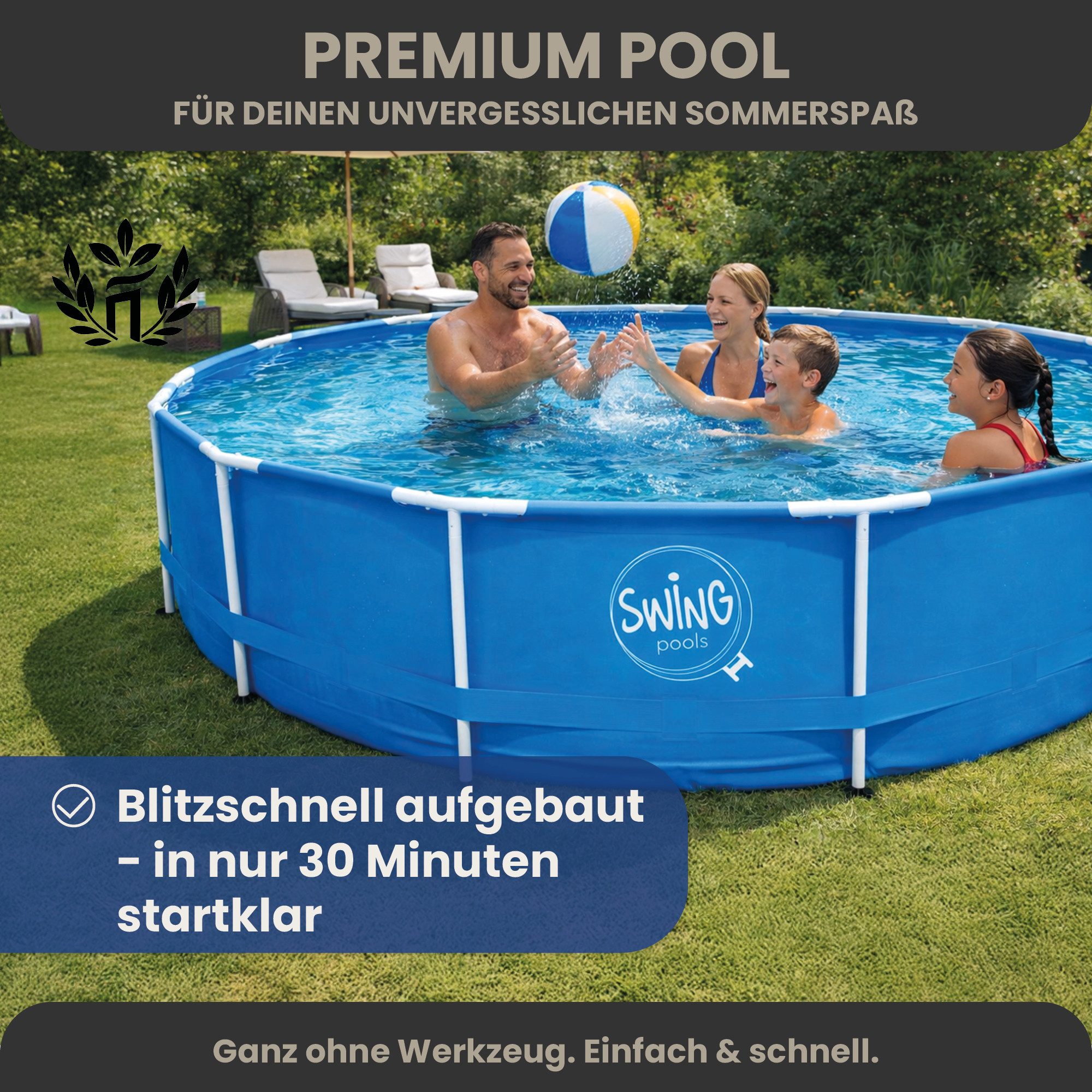 HAF Framepool Frame Pool Aufstellpool Schwimmbecken Blau rund 305 x 76 cm (Vollständiges Komplett Set mit Rahmen und Folie, Einfacher, schneller & unkomplizierter Aufbau), Lieferumfang OHNE Filter oder Pumpe