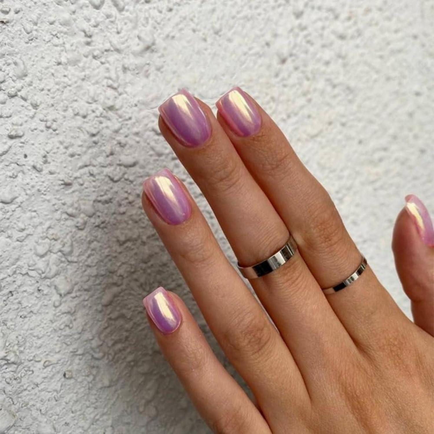 LuxusKollektion Kunstfingernägel Künstliche Fingernägel Chrome Violett Kurz Eckig 24 Chrome Helllila
