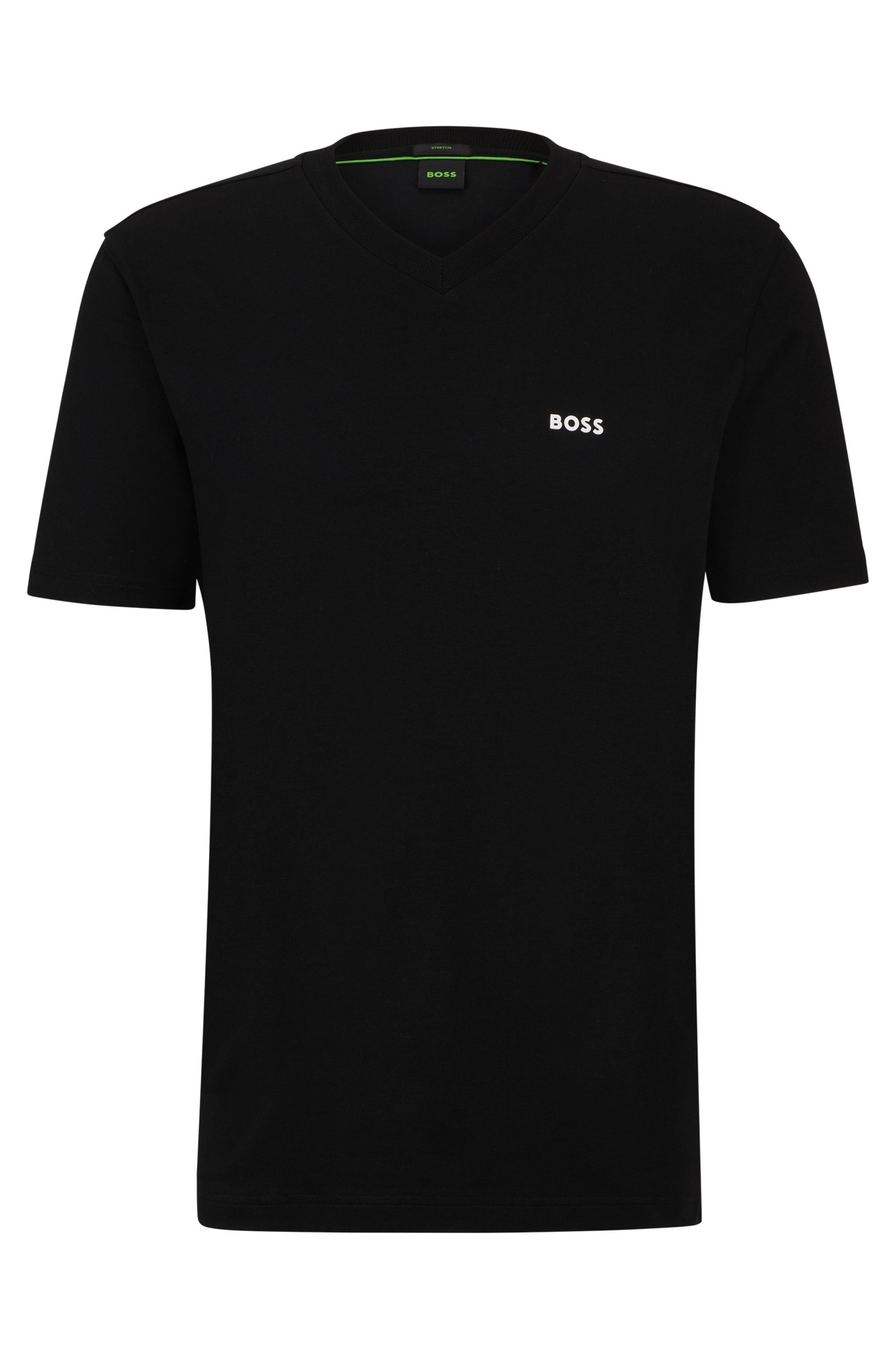 BOSS GREEN T-Shirt Tee V Regular Fit Stretch Jersey Cotton, Logo on Chest, V Ausschnitt