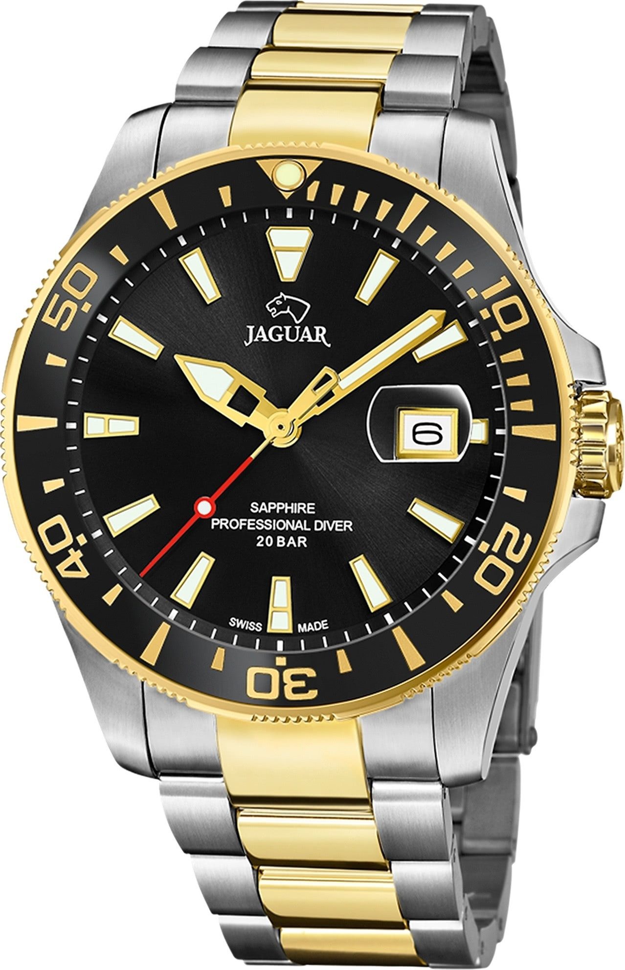 JAGUAR Quarzuhr Jaguar Herrenuhr Edelstahl silber gold, (Analoguhr), Herren Armbanduhr rund, Edelstahlarmband silber, gold