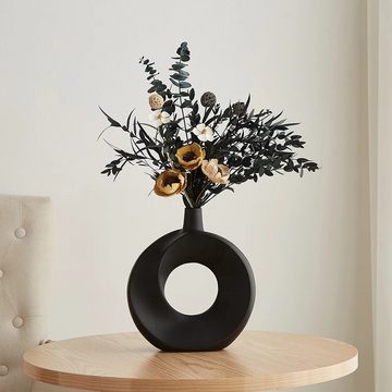 HIBNOPN Dekovase Keramik Vase Blumenvasen aus Keramik für Wohnungsdeko Deko Schwarz (1 St)