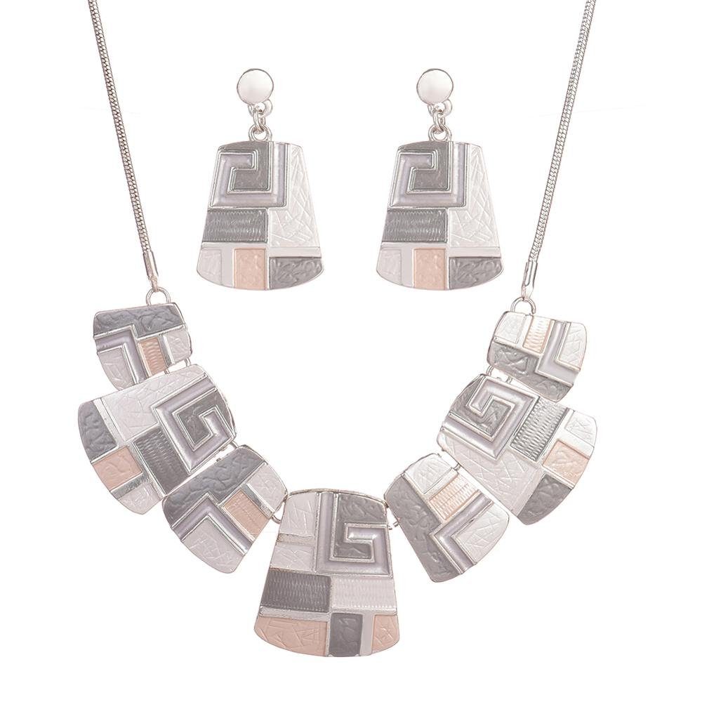 Mein Style Collier-Set Collier mit Ohrringen griechisches Muster COM035 (1 Stück, 1-tlg., Kette mit Ohrringen), Gesamtlänge verstellbar, antiallergisch