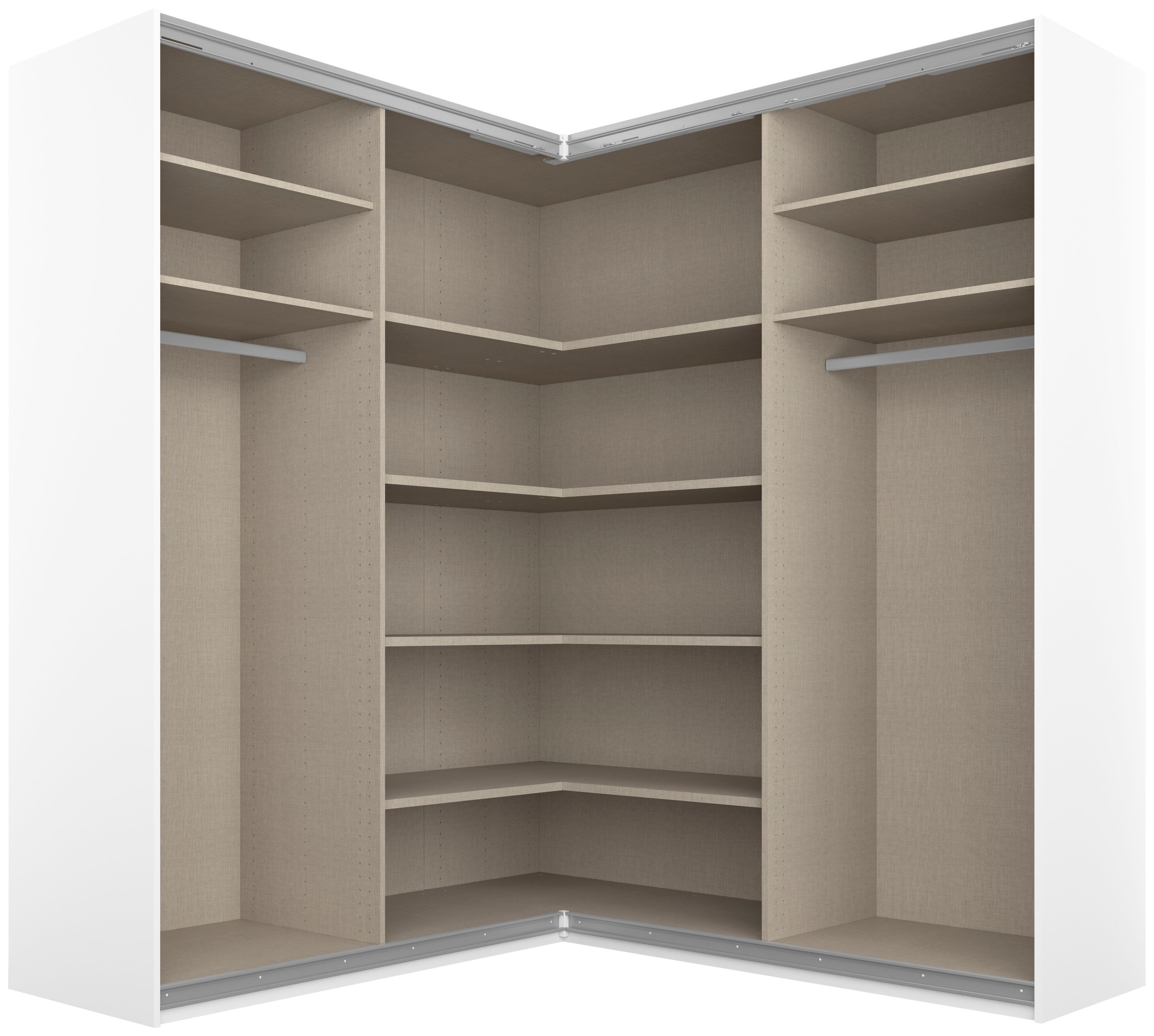 rauch Schwebetürenschrank Schrank Garderobe Eckkleiderschrank QUADRA Front in Dekor/Hochglanz (in den Höhen 210/229 cm, inkl. Soft-Close-Funktion) großer Eckschrank mit viel Stauraum, Maß 181x187 cm MADE IN GERMANY