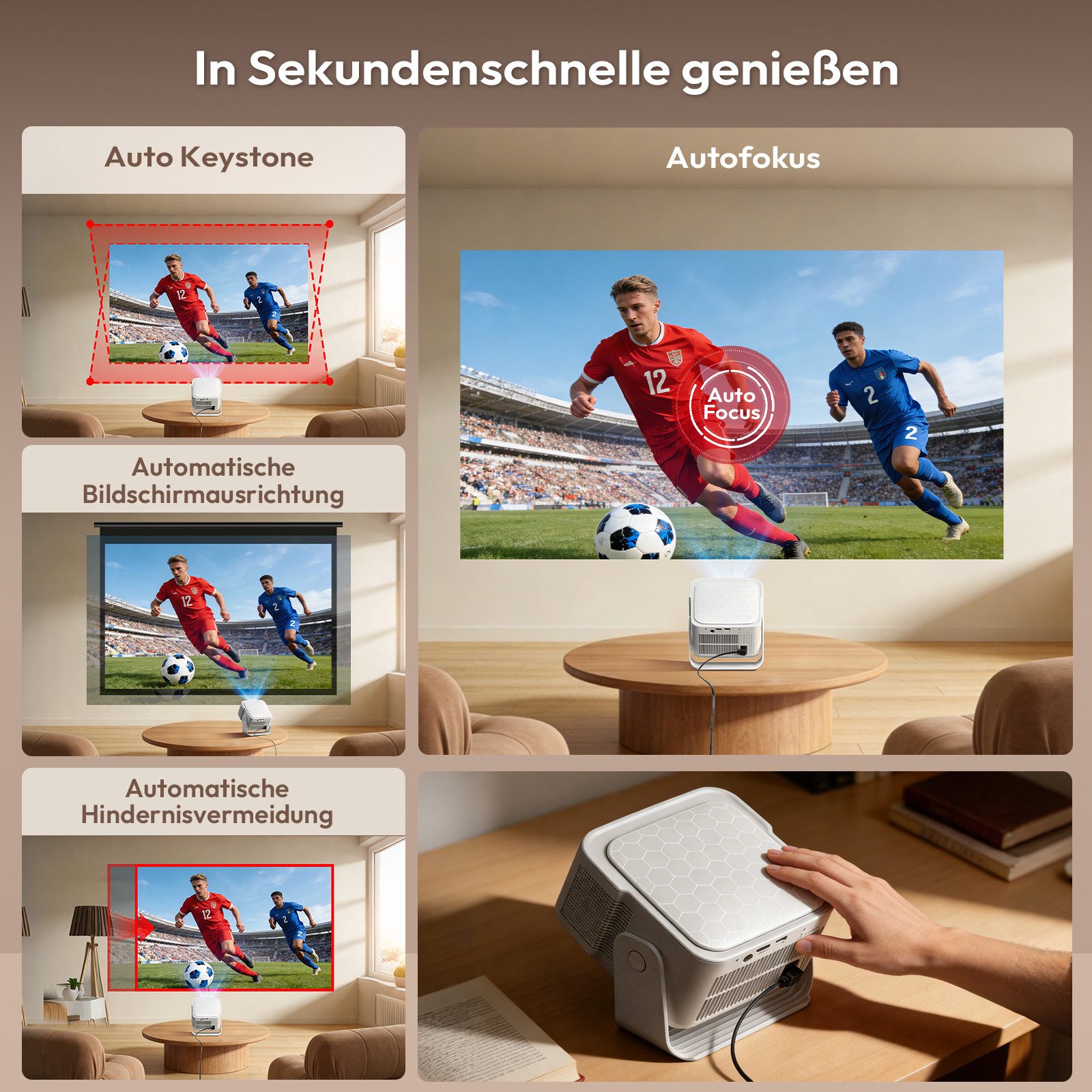 XGODY Gimbal 7 beamer 4k/8K Android 14.0 Projektor Autofokus Heimkino Beamer (15000:1, 3840X2160 px, Smart Beamer Klein mit 900 ANSI, WiFi 6 Bluetooth 5.4, Autofokus) weiß