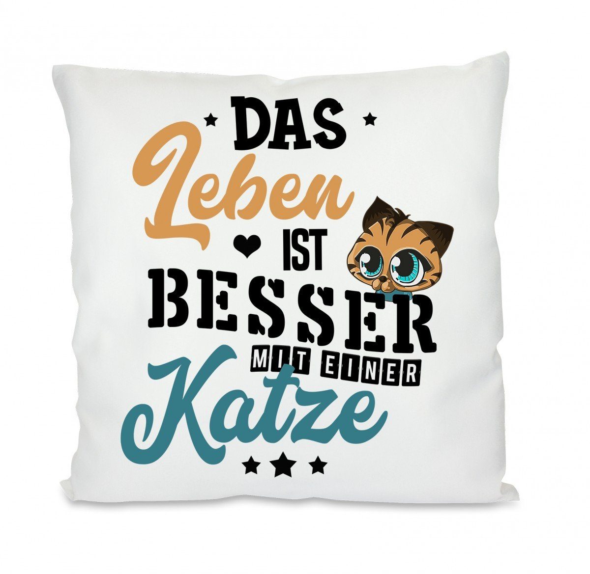 Herzbotschaft Dekokissen Kissen mit einseitigem Motiv Das Leben ist besser mit einer Katze, Kissenhülle mit Füllung