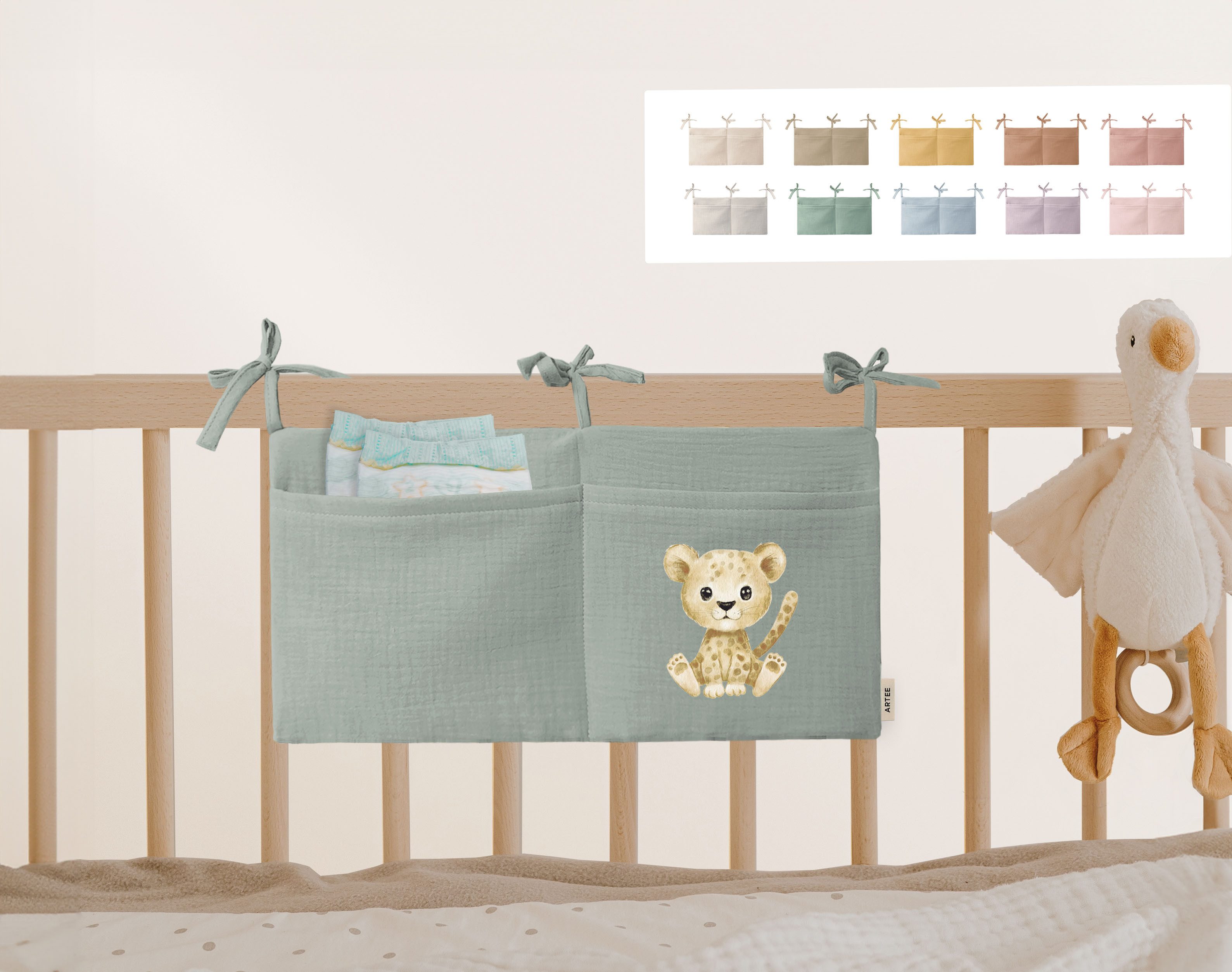 Artee Bettnestchen Babybett Organizer Taschen Aufbewahrung aus Musselin