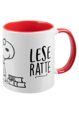 United Labels® Tasse The Peanuts Tasse Snoopy - Leseratte Kaffeetasse Rot Weiß 320 ml, Keramik