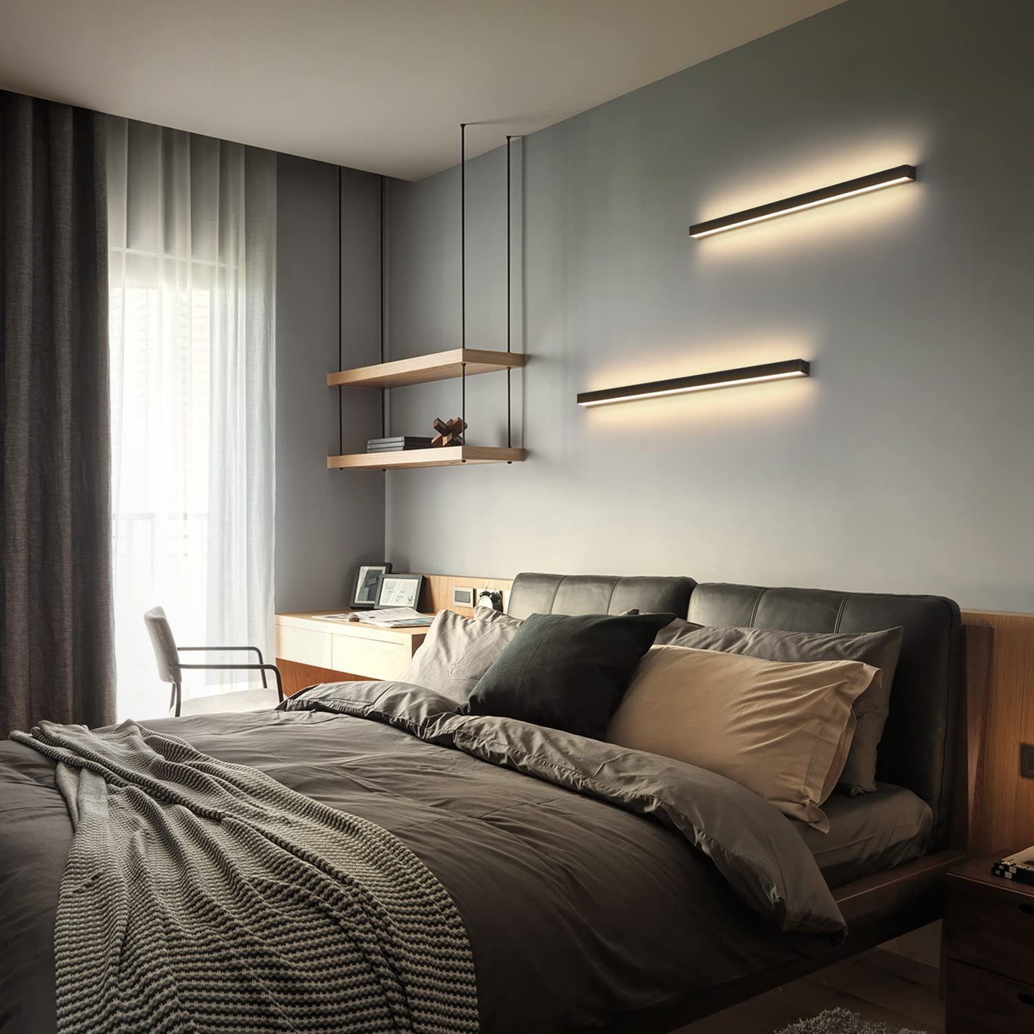 ZMH LED Wandleuchte Innen Schwarz 60/80/100CM Wandlampe 3000K Modern Flur Schlafzimmer, Hochwertige Material, LED fest integriert, Warmweiß, Schwarze Bettlampe Wandbeleuchtung für Treppenhaus