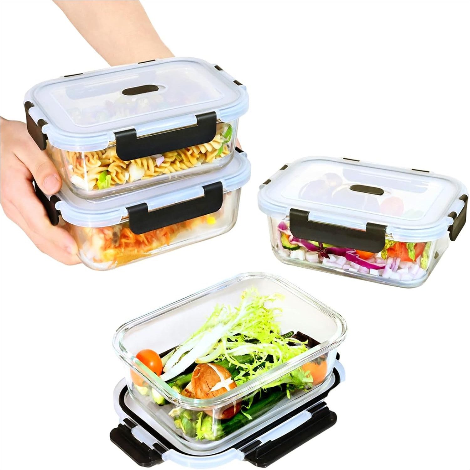 KingLux Frischhaltedose Meal Prep Boxen Glas,Vorratsbehälter Glas, Glasbehälter Mit Deckel, Borosilikatglas, (4-tlg)