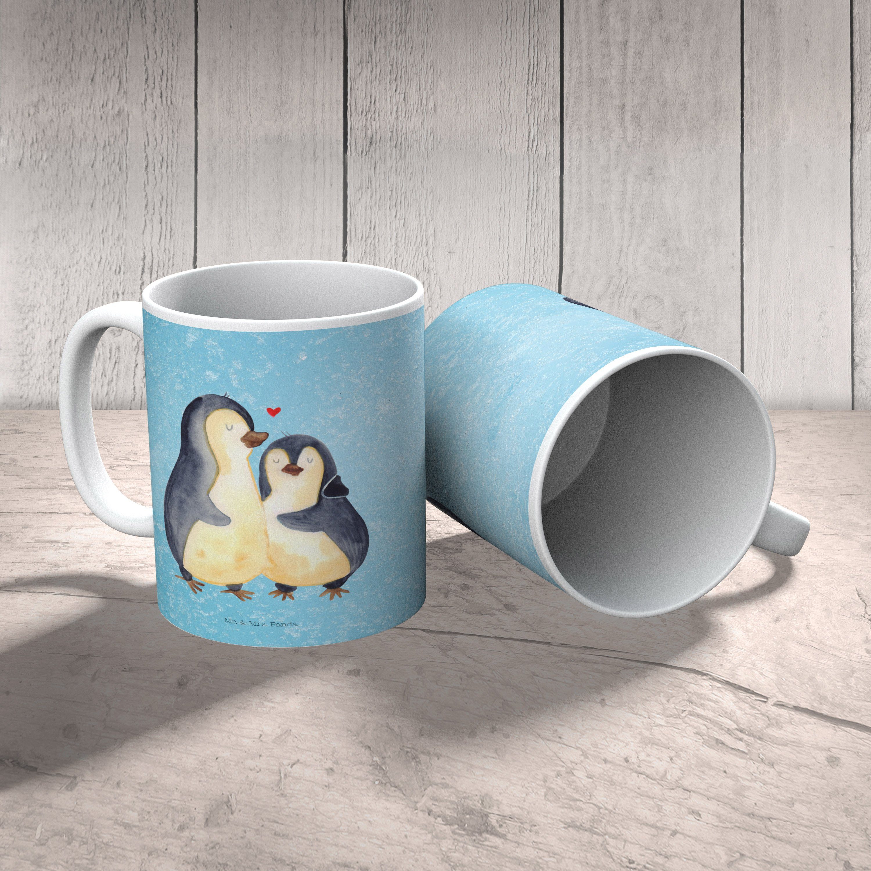 Mr. & Mrs. Panda - - Pinguin Kinderbecher Eisblau umarmend Tasse, Geschenk, Verlobung, Kunststoff Hochzeitsges