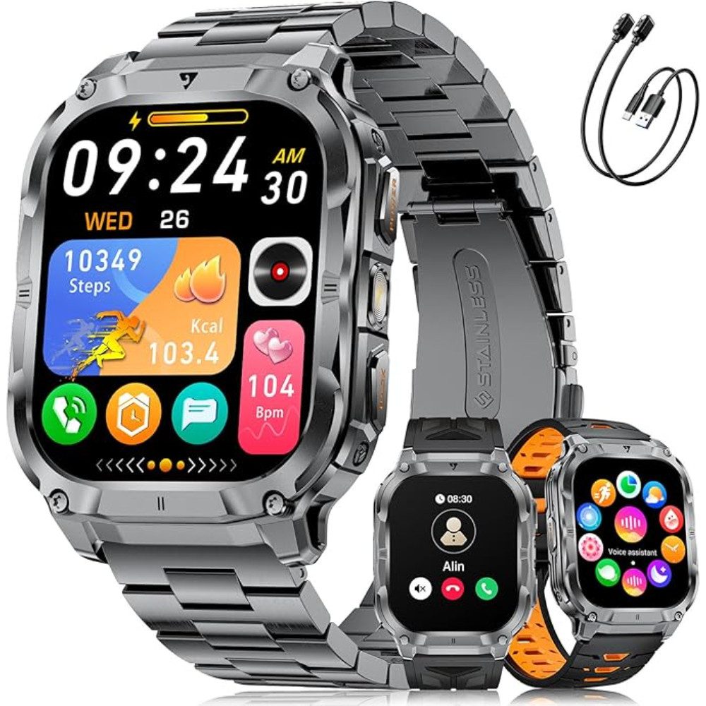 Lige IP68 Wasserdicht 1000mAh Akku Telefonfunktion Robust Herren's Militär Smartwatch (2.0 Zoll, Android iOS), mit Herzfrequenz schlafmonitor 200+ Sportmodi Bluetooth Anruf funktion