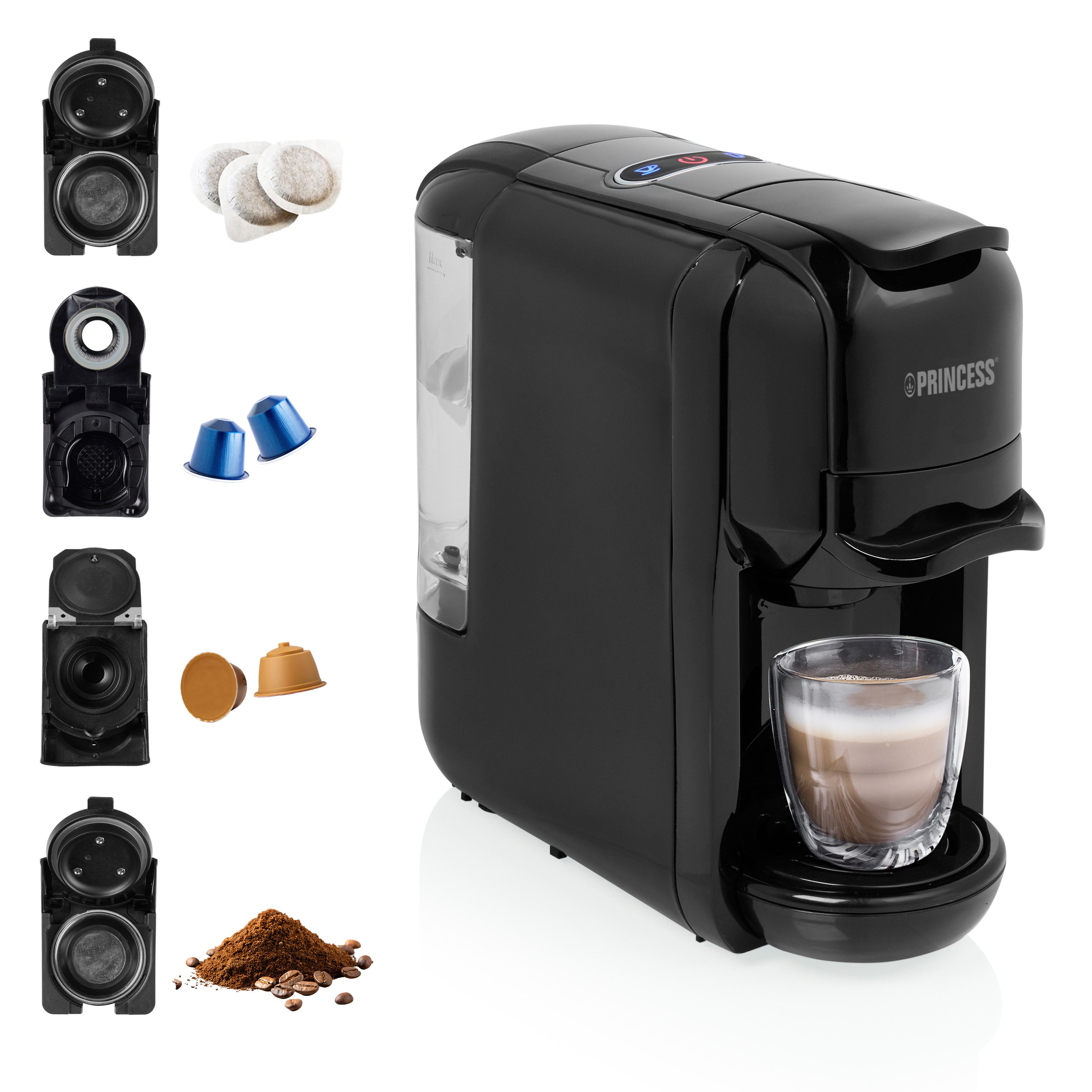 PRINCESS Kaffeebereiter 01.249452.01.001, Für Nespresso™-Kapseln, Dolce Gusto & ESE-Pads, 19-Bar-Pumpe