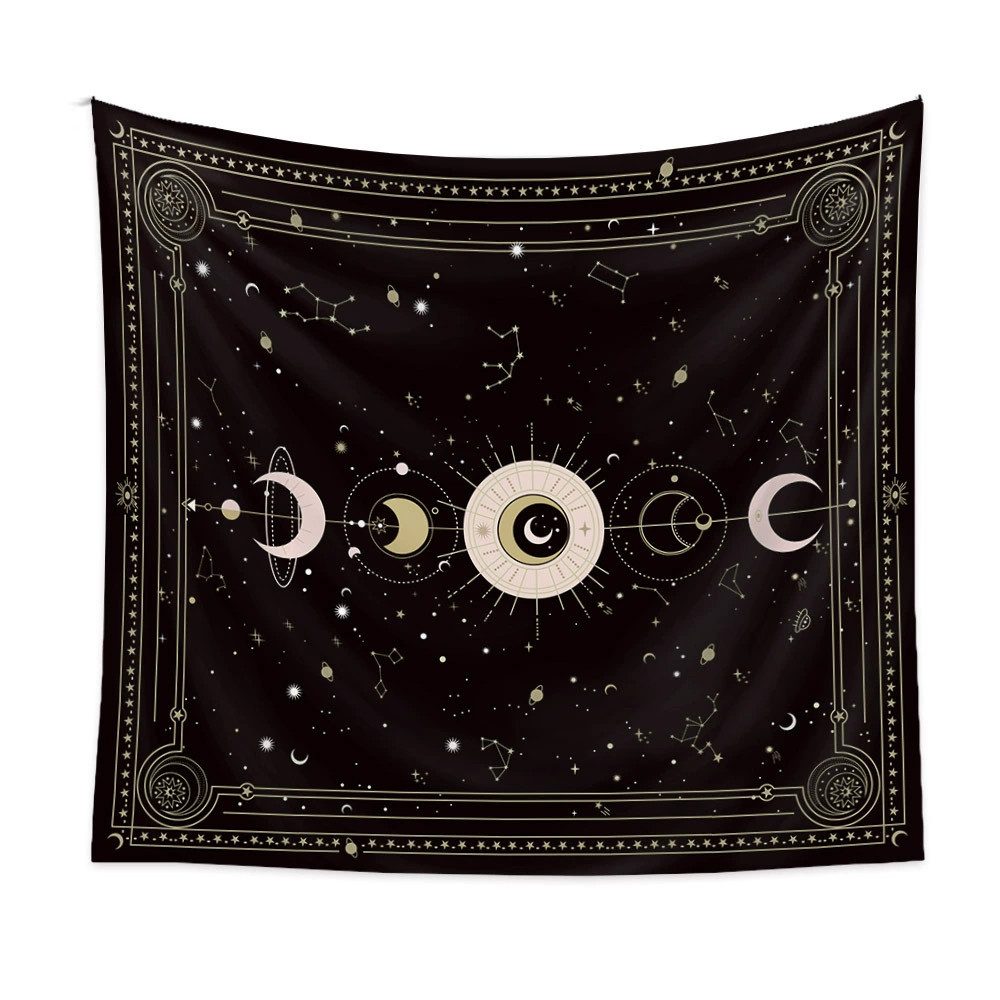 Zyronn Wandteppich Mondphasen-Wandteppich,Wandbehang Deko,Tarot Wanddeko,Boho-Stil, Retro-Astrologie-Wanddekoration für Schlafzimmer und Wohnzimmer