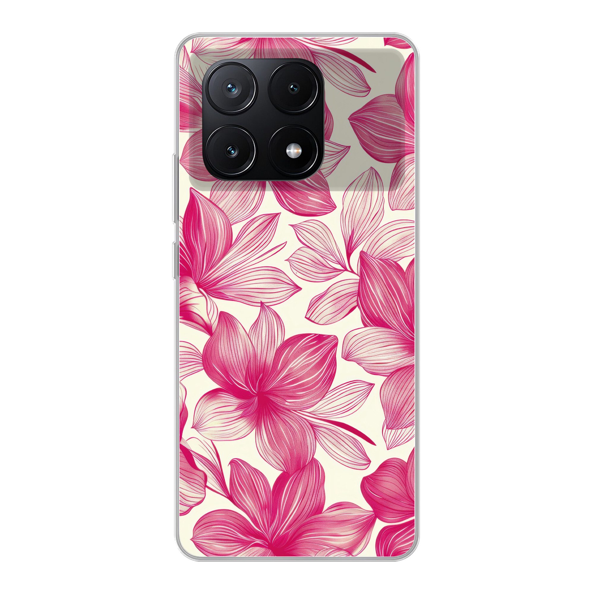 MuchoWow Handyhülle für Xiaomi Poco X6 Pro Blumen - Muster - Rosa - Weiß, Handy Case, Silikon, Bumper Case Dünn