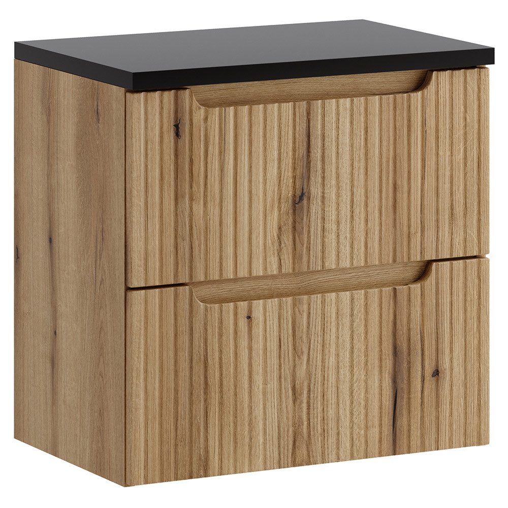 Lomadox Waschbeckenschrank NEWPORT-56-EVOKE 60 cm breit in Eiche mit schwarz, gerillte Front, 2 Schubladen