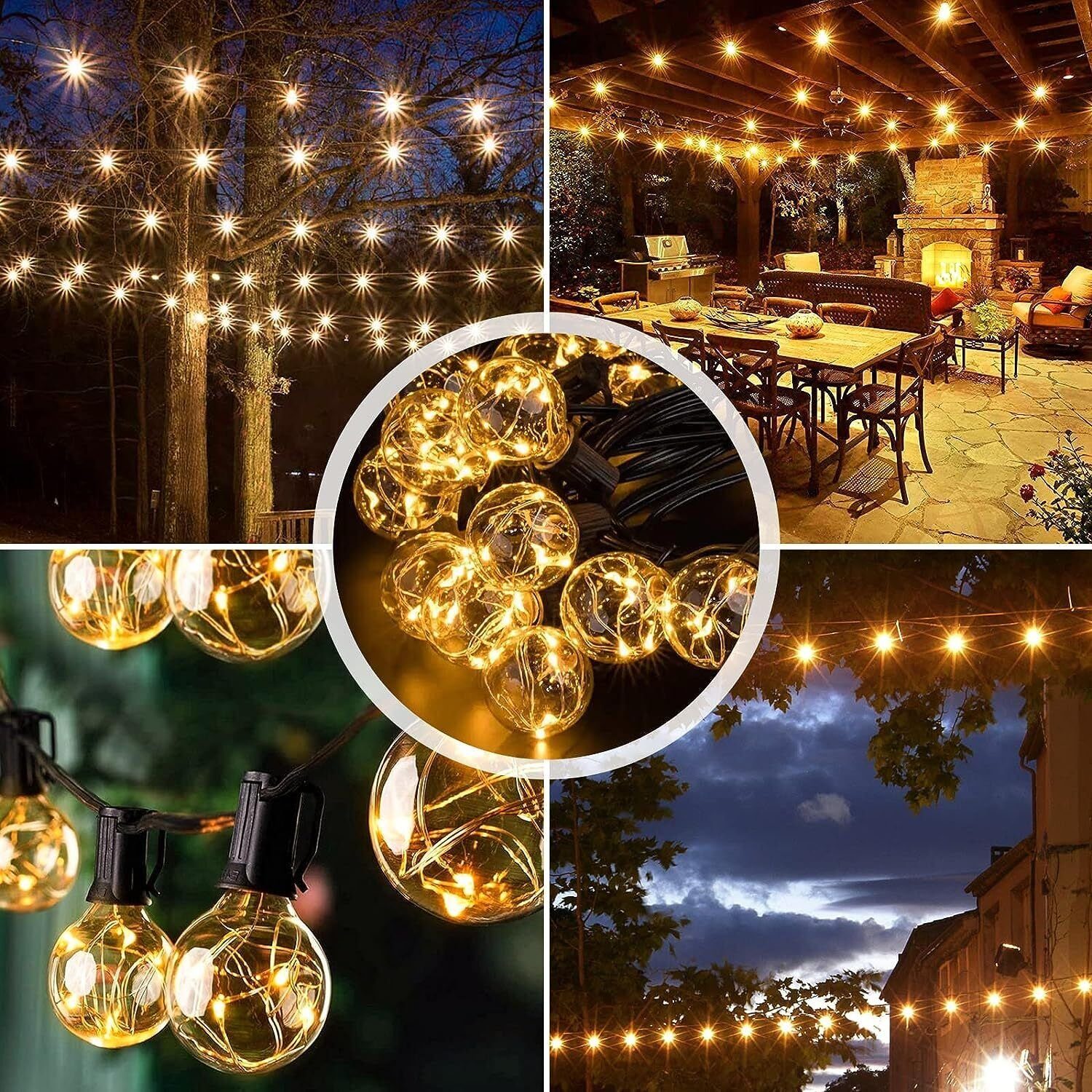 oyajia LED-Lichterkette Lichterkette Innen/Außen IP44 Lichterkette mit Garten, Party Stk. LED G40 10M Wasserdicht Außen, 25+2 Lichterkette für Glühbirnen, Terrasse